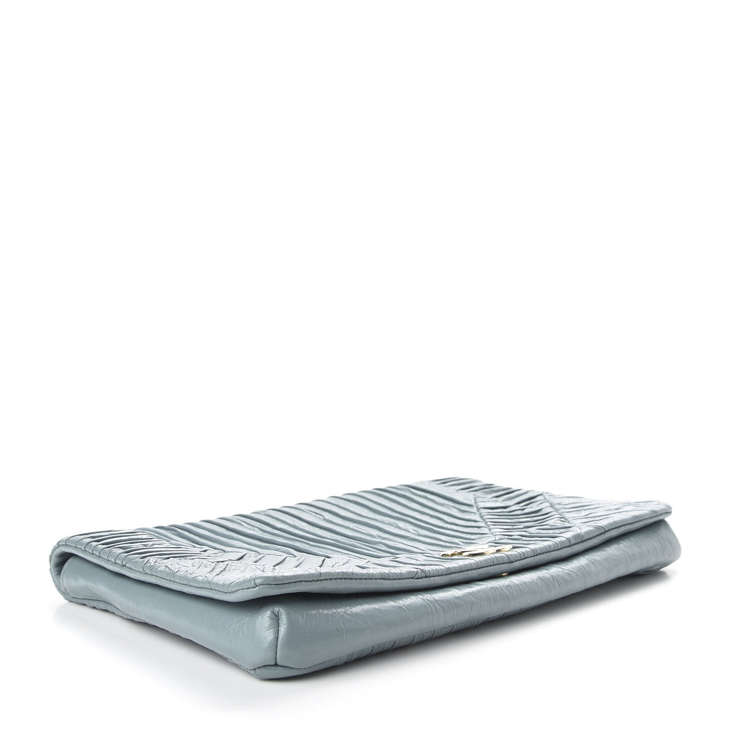 Chanel Crumpled Calfskin Coco Pleats Clutch Light Blue 4 of 9