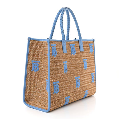Burberry Raffia Calfskin Large Freya Tote Natural Cool Blue 3 of 10