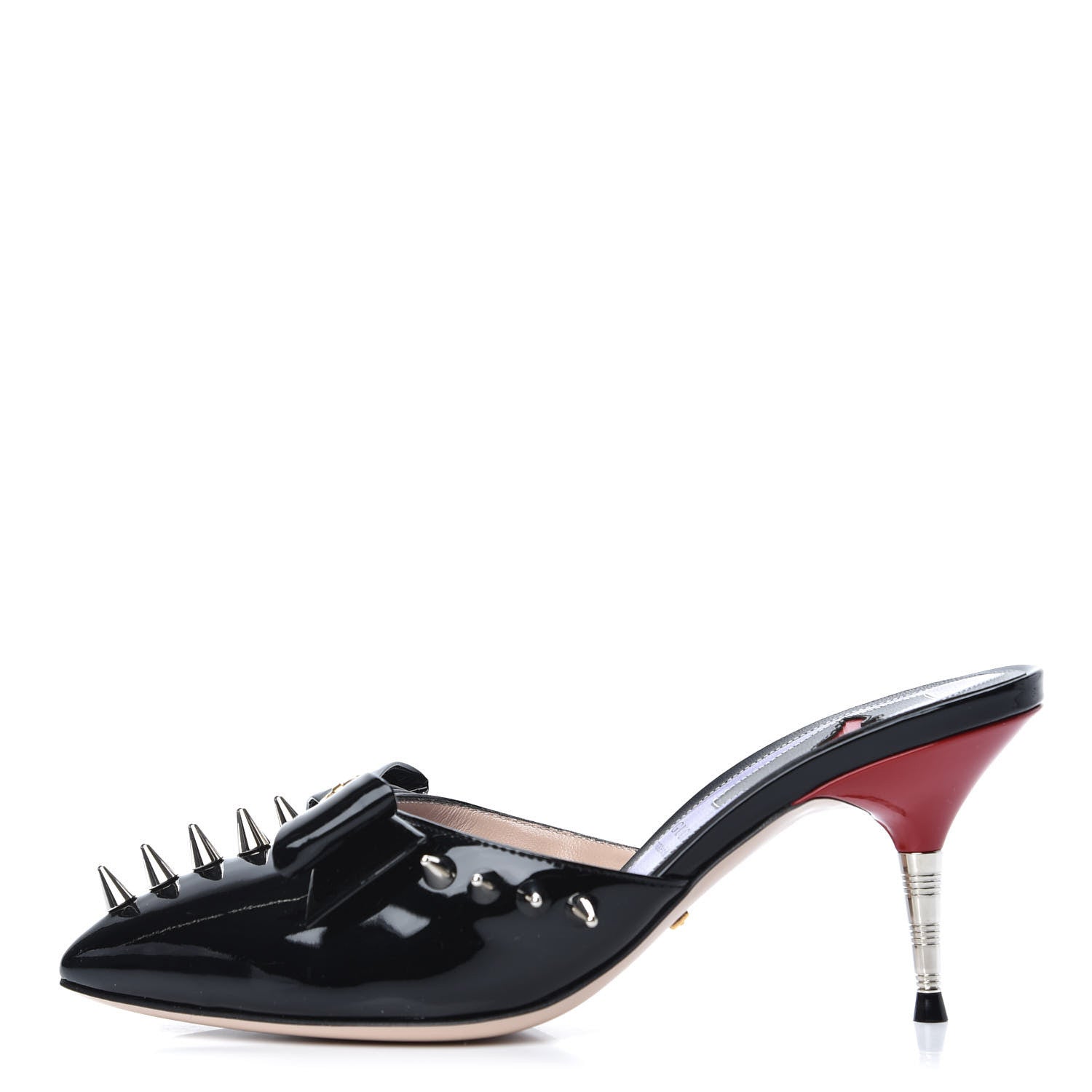 Gucci Patent GG Bow Sadie Spike Mid Heel Mules 35.5 Black 1 of 9