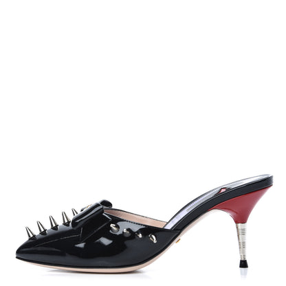 Gucci Patent GG Bow Sadie Spike Mid Heel Mules 35.5 Black 1 of 9