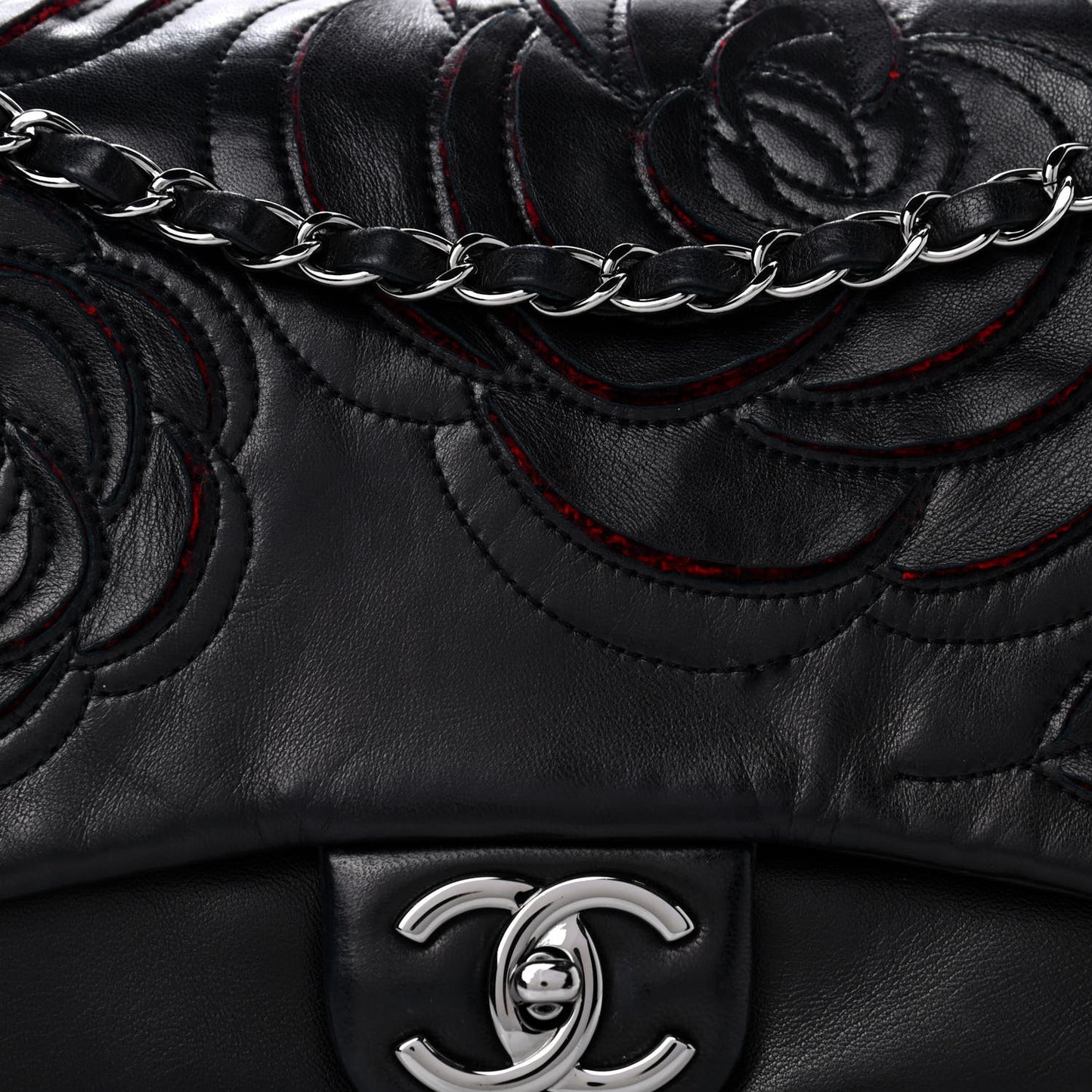 Lambskin Tweed Large Camellia Petals Flap Black