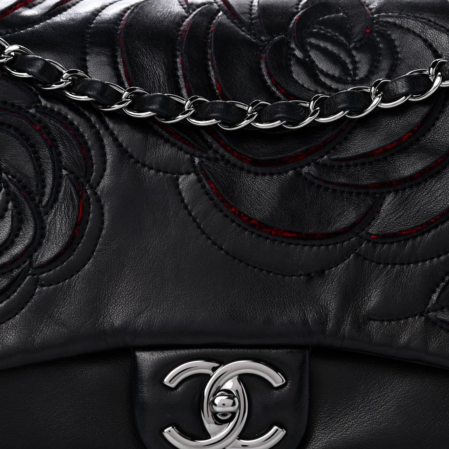 Chanel Lambskin Tweed Large Camellia Petals Flap Black 10 of 14