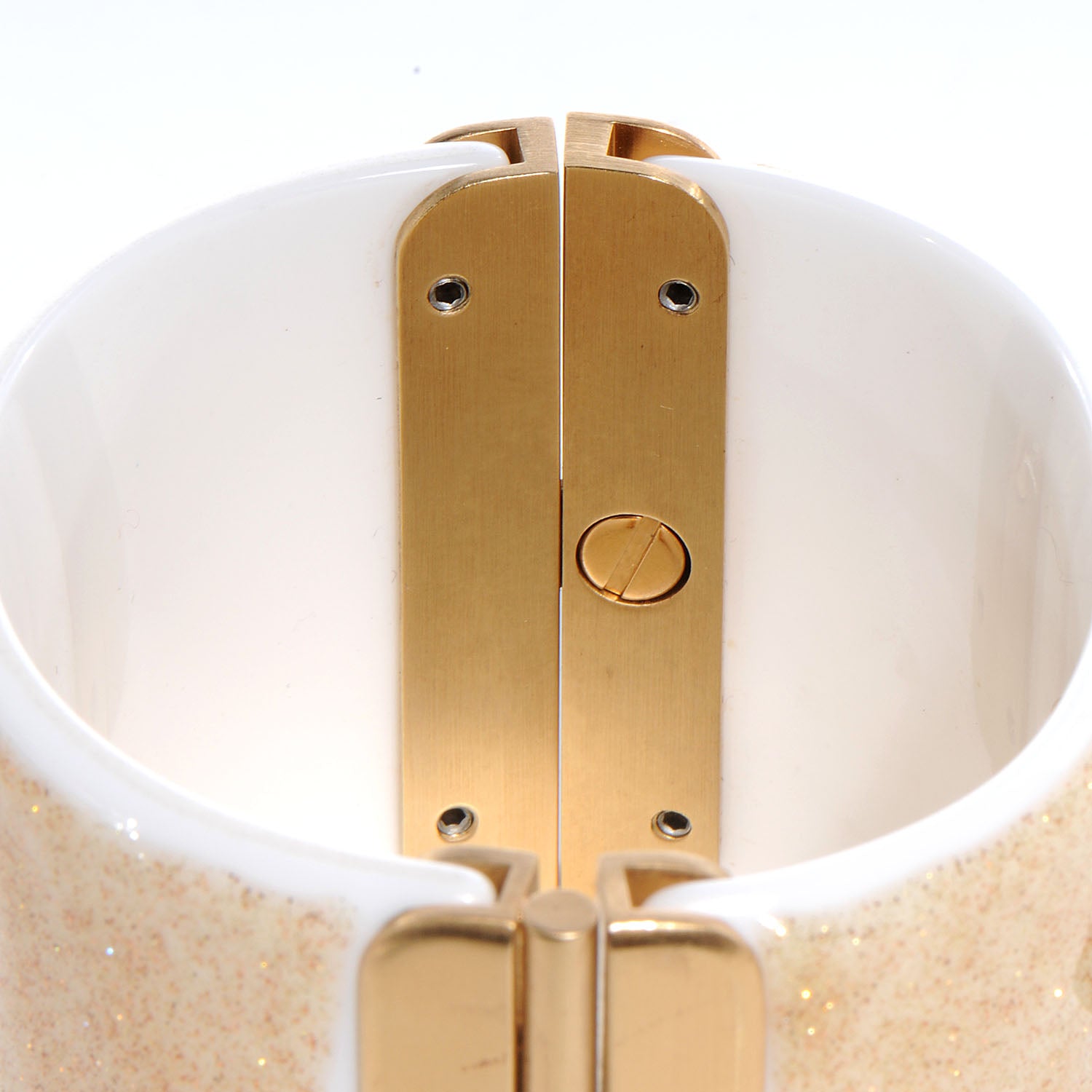 Chanel Resin Crystal CC Cuff Gold Glitter White 6 of 7