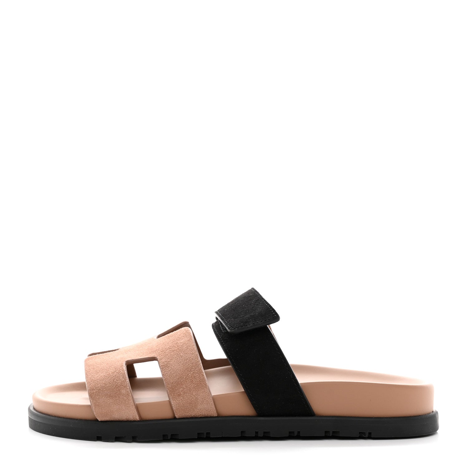 Hermes Suede Goatskin Womens Chypre Sandals 37.5 Rose Perle Black 1 of 10