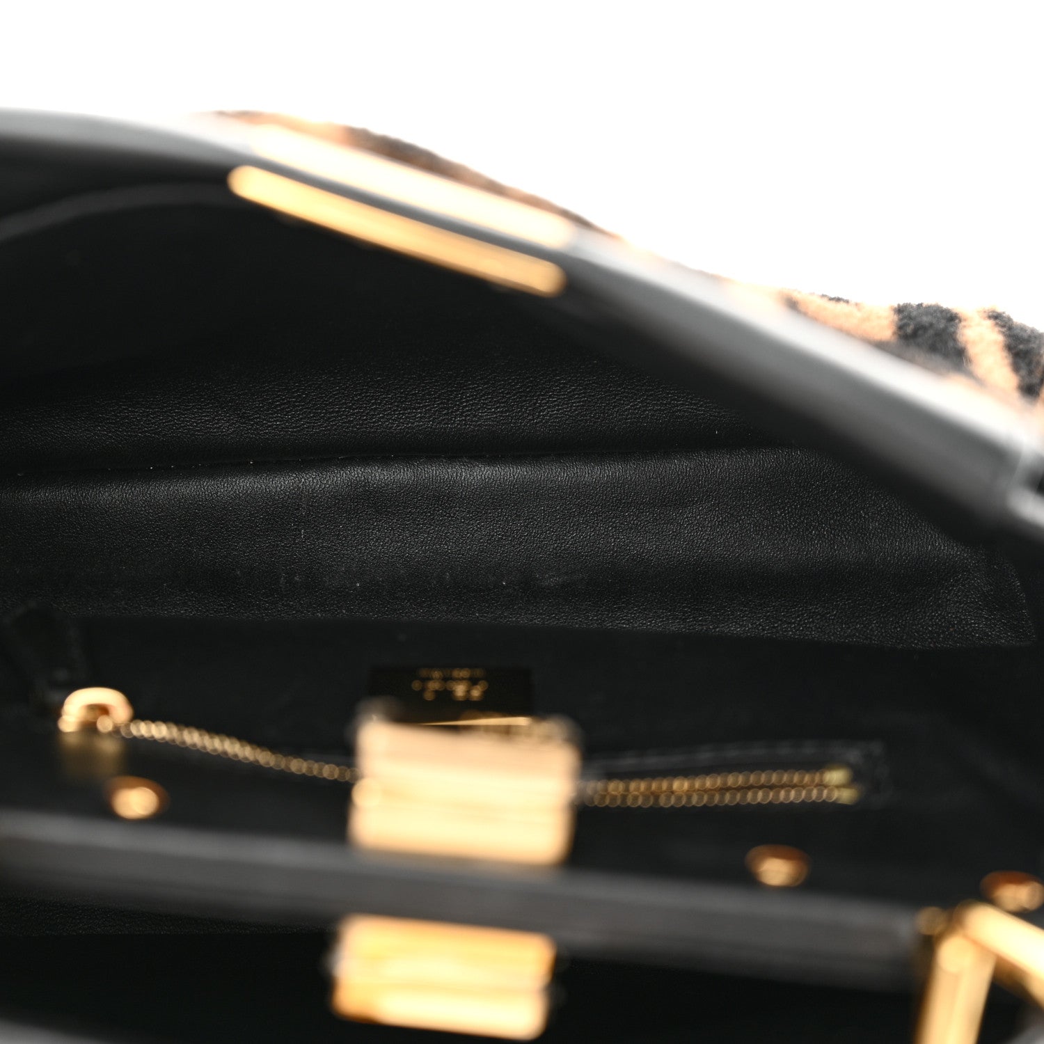 Fendi Shearling Nappa Macro FF 1974 Mini Peekaboo Iconic Satchel Tobacco Black 6 of 12