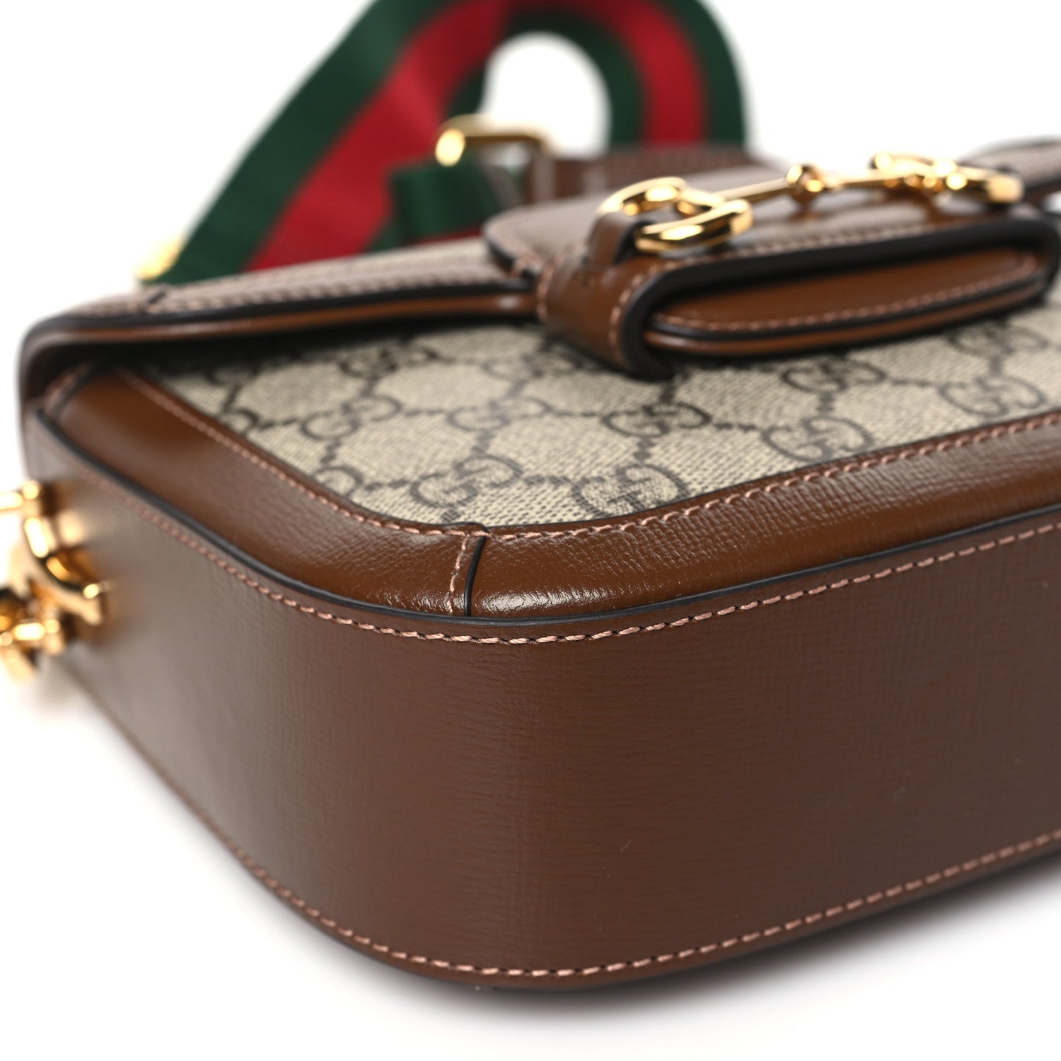 Gucci GG Supreme Monogram Web Mini Horsebit 1955 Shoulder Bag Beige Brown Sugar 9 of 10