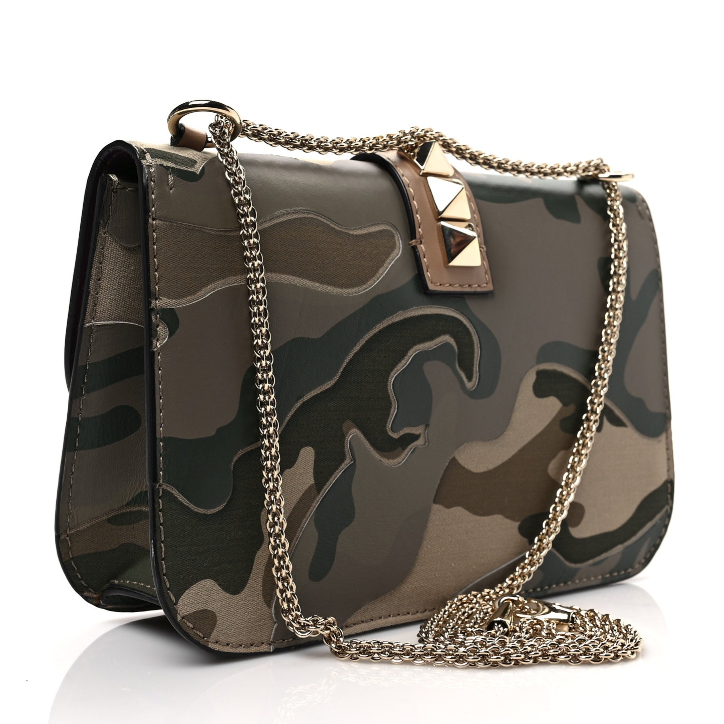 Nappa Canvas Camouflage Medium Glam Lock Rockstud Flap Multicolor