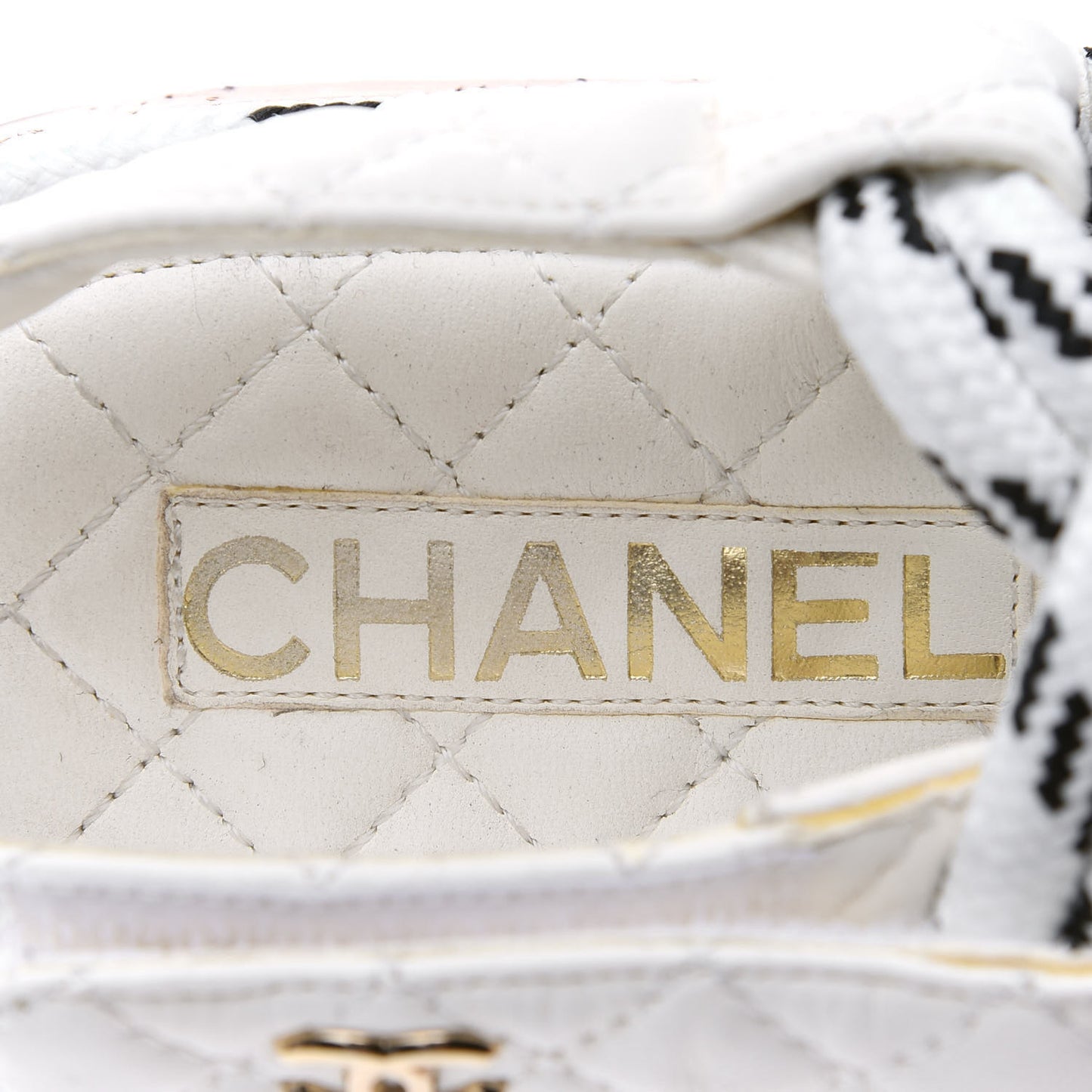 Cord Lambskin Quilted Logo Sandals 38 White Black