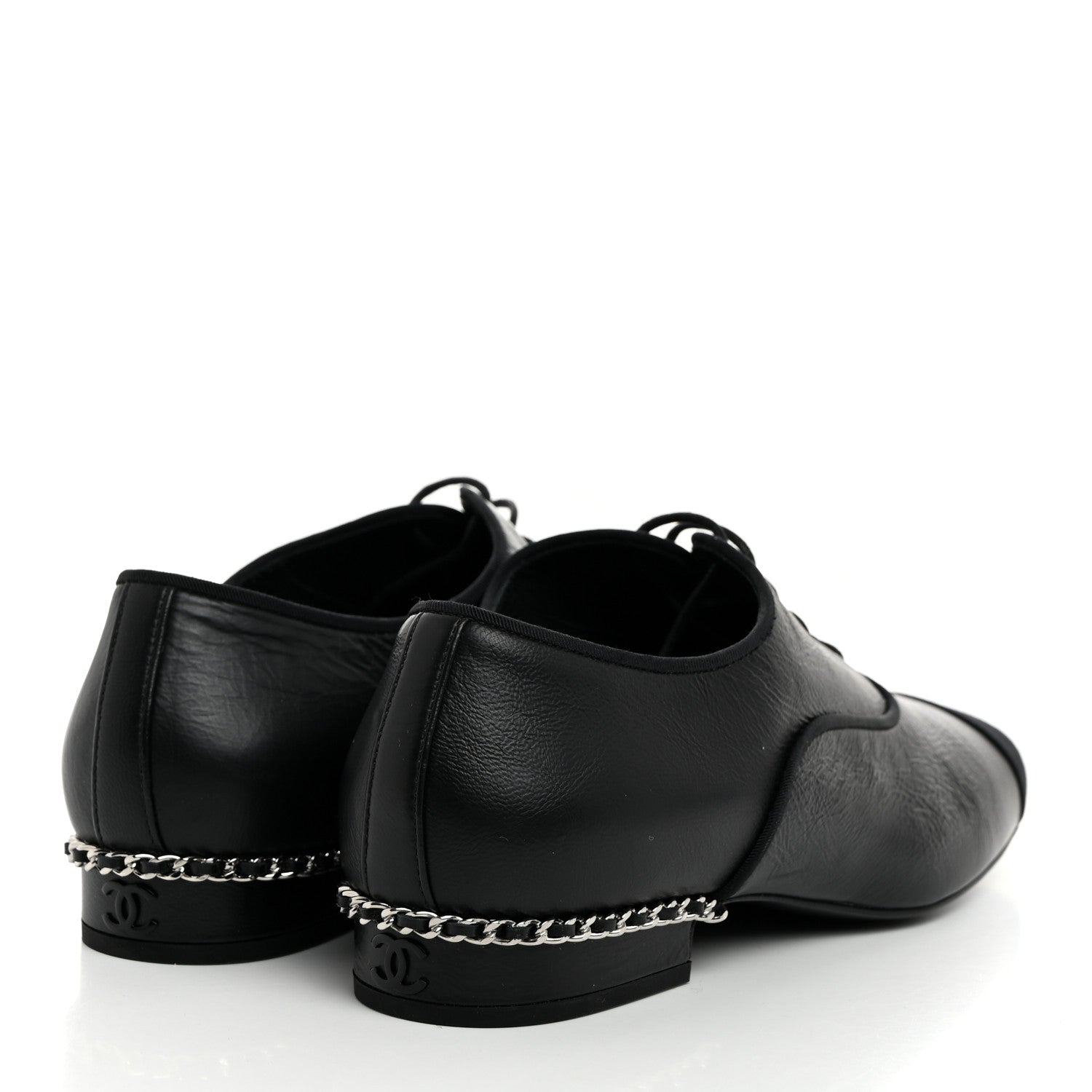 Chanel Crumpled Calfskin Womens CC Cap Toe Lace Up Oxfords 36 Black 4 of 8