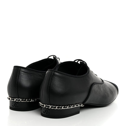 Chanel Crumpled Calfskin Womens CC Cap Toe Lace Up Oxfords 36 Black 4 of 8