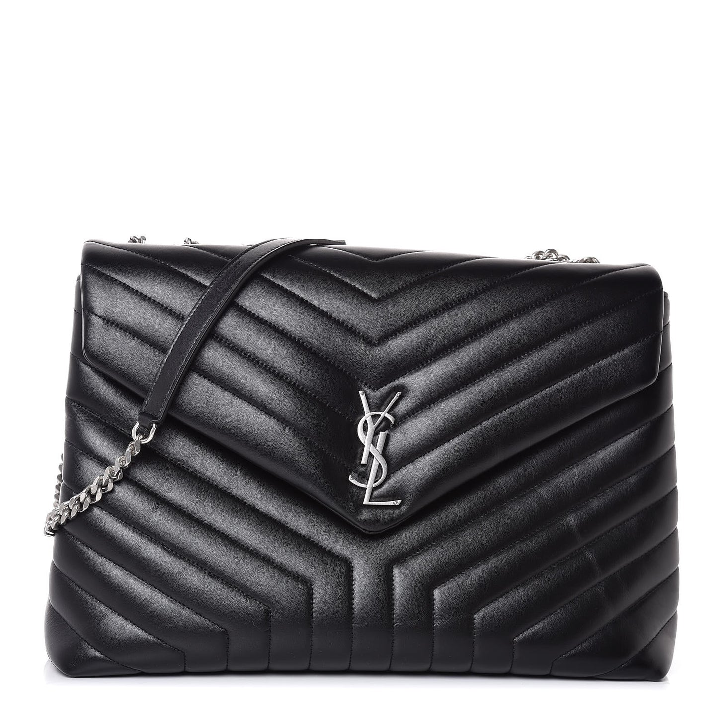 Calfskin Y Quilted Monogram Large Loulou Chain Satchel Black