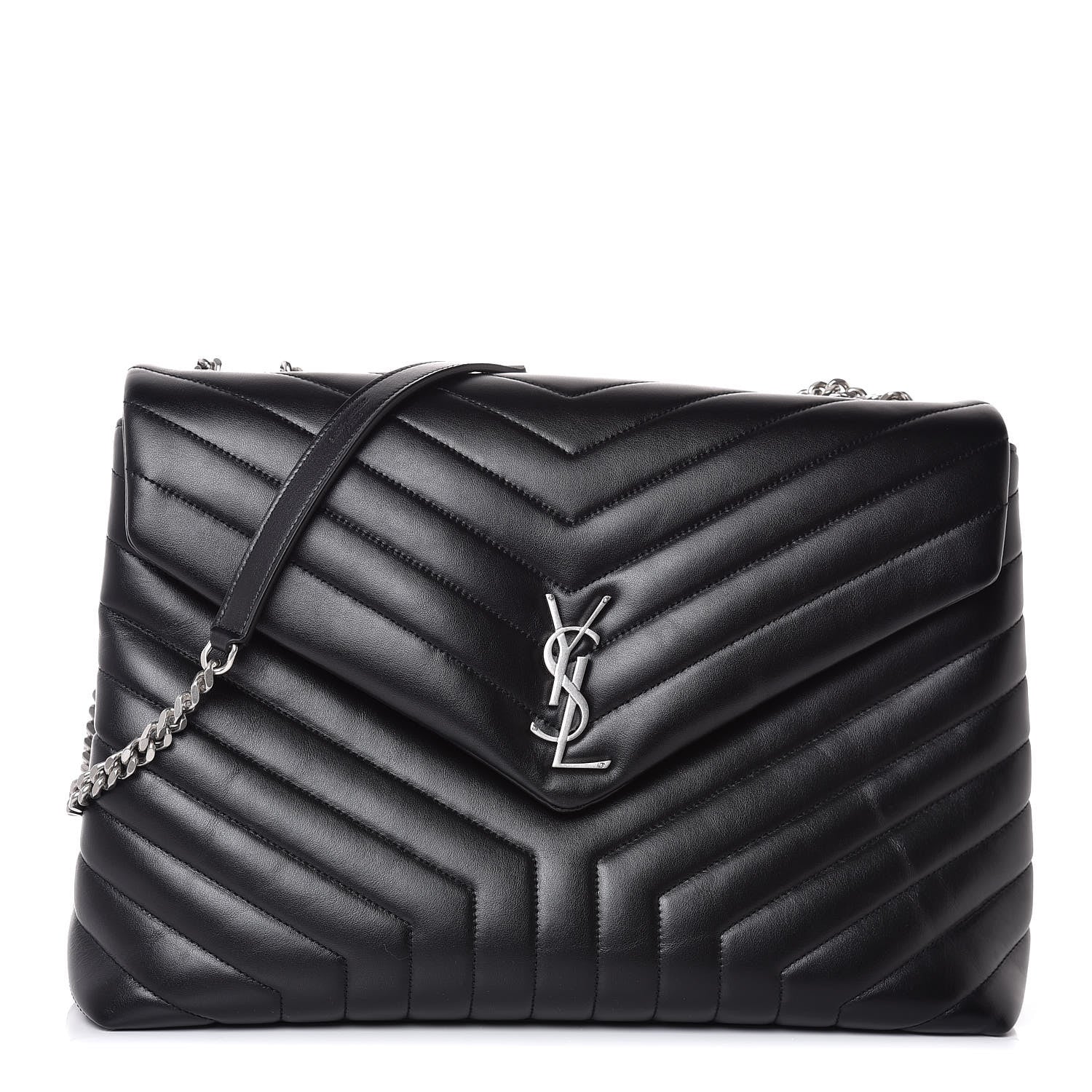 Saint Laurent Calfskin Y Quilted Monogram Large Loulou Chain Satchel Black 1 of 9