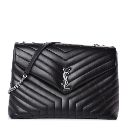 Saint Laurent Calfskin Y Quilted Monogram Large Loulou Chain Satchel Black 1 of 9