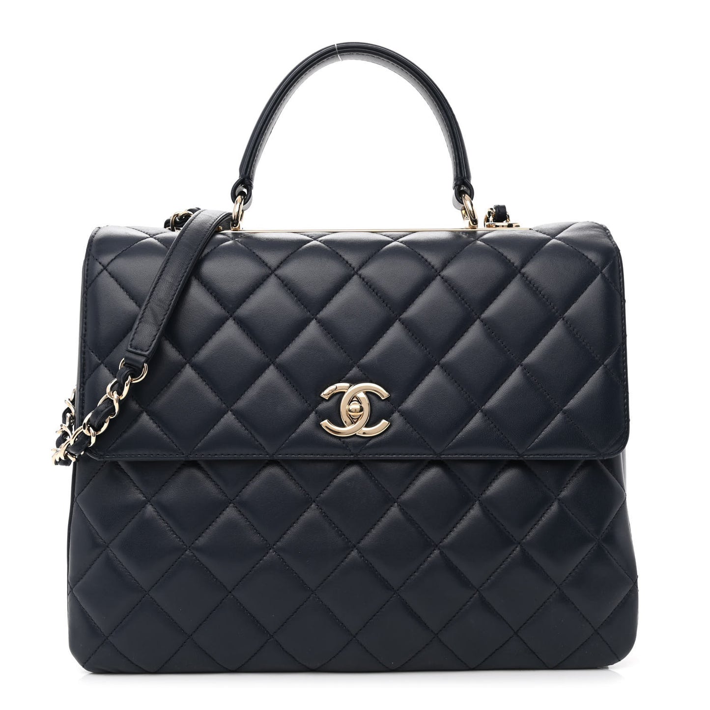 Lambskin Quilted Large Trendy CC Flap Dual Handle Bag Navy Blue