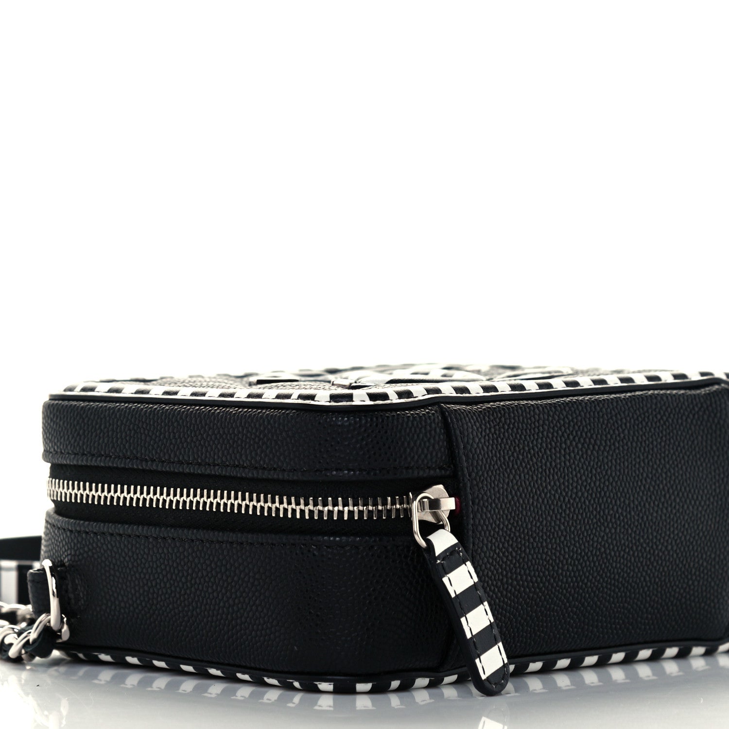 Chanel Caviar Quilted Striped Filigree Vanity Clutch With Chain Black White 9 of 10