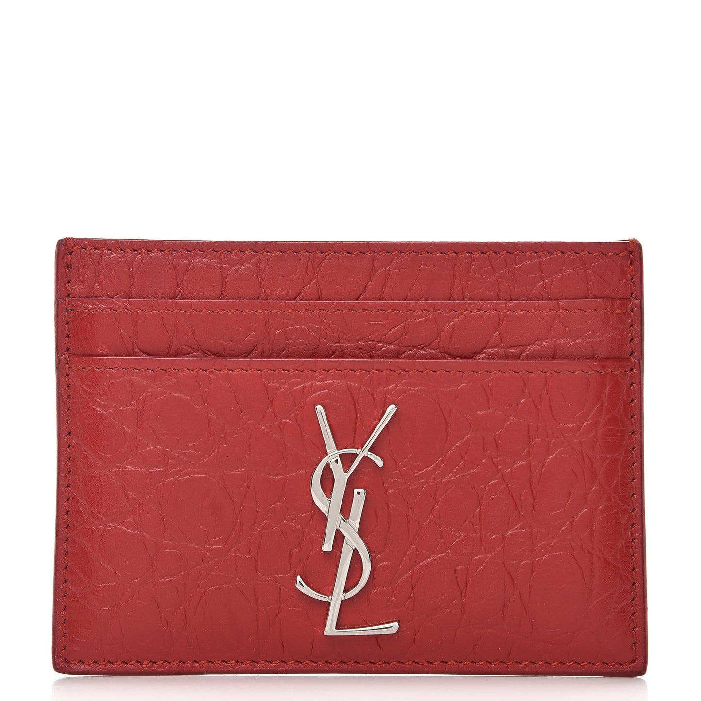 Calfskin Crocodile Embossed Monogram Credit Card Case Red