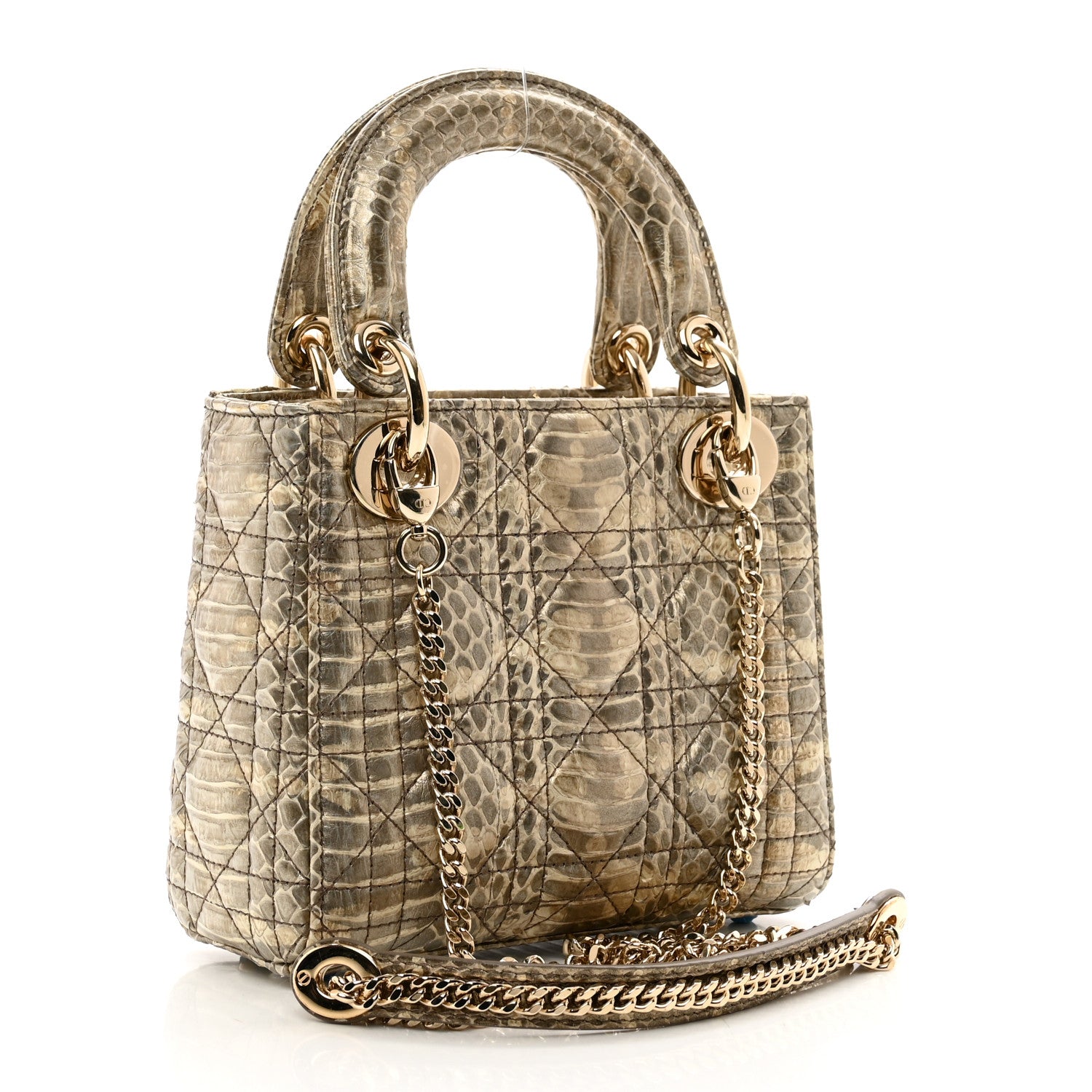 Christian Dior Snakeskin Cannage Mini Lady Dior Beige 3 of 9