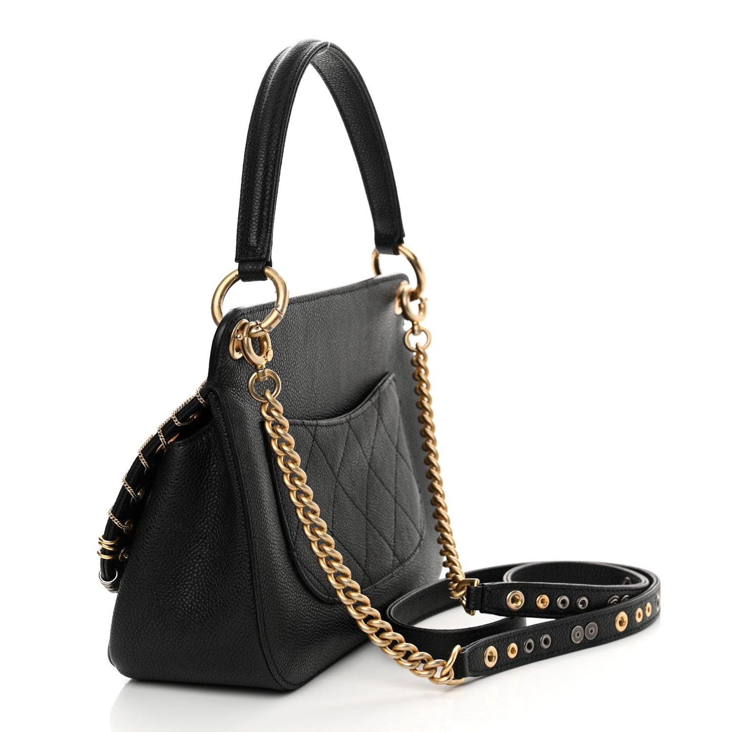 Chanel Caviar Quilted Grommet Embellished Small Piercing Chic Flap Bag Black 3 of 11