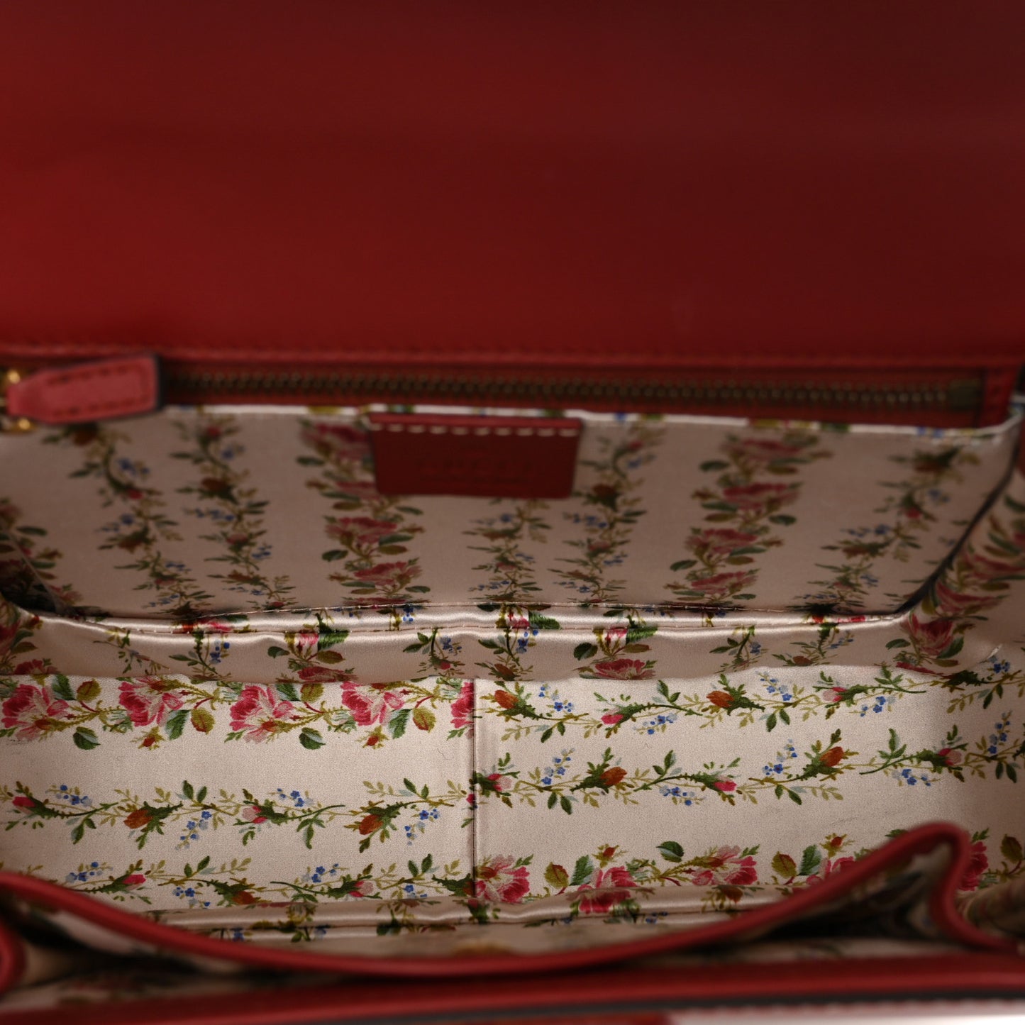 Calfskin Frame Print Bamboo 1947 Top Handle Bag Red Gold