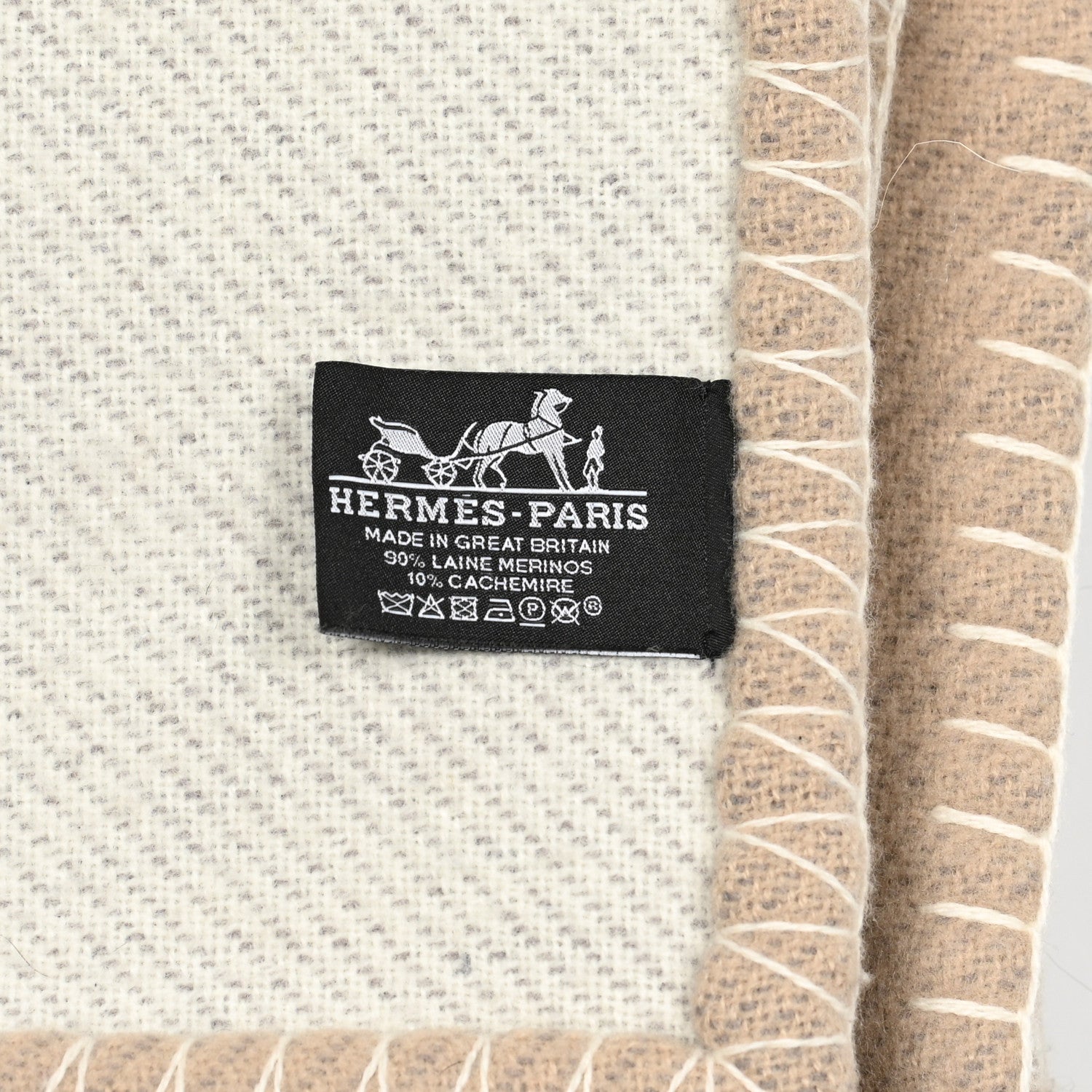 Hermes Wool Cashmere H Casaque Blanket Sable Ecru 1007135