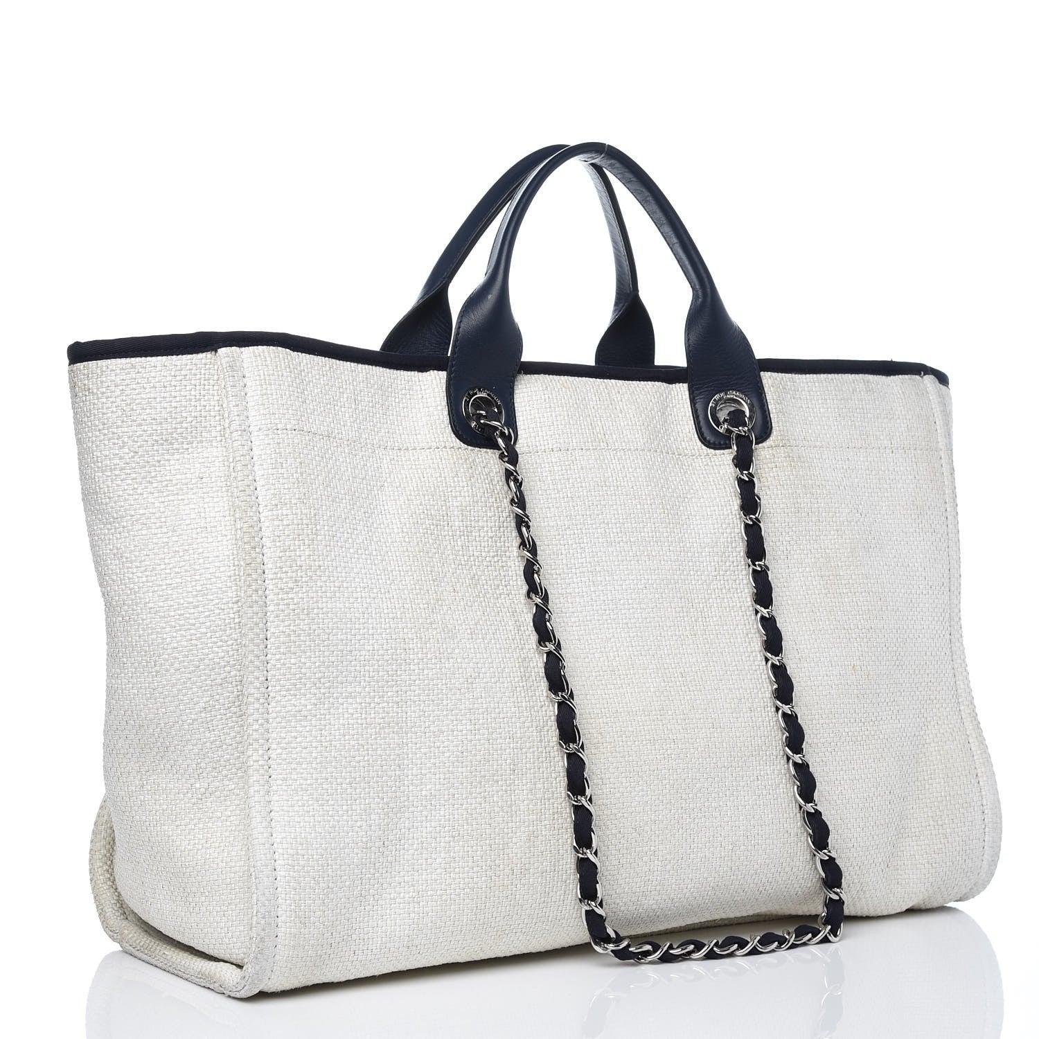 Chanel Woven Straw Raffia Extra Large Deauville Tote White Navy 4 of 17