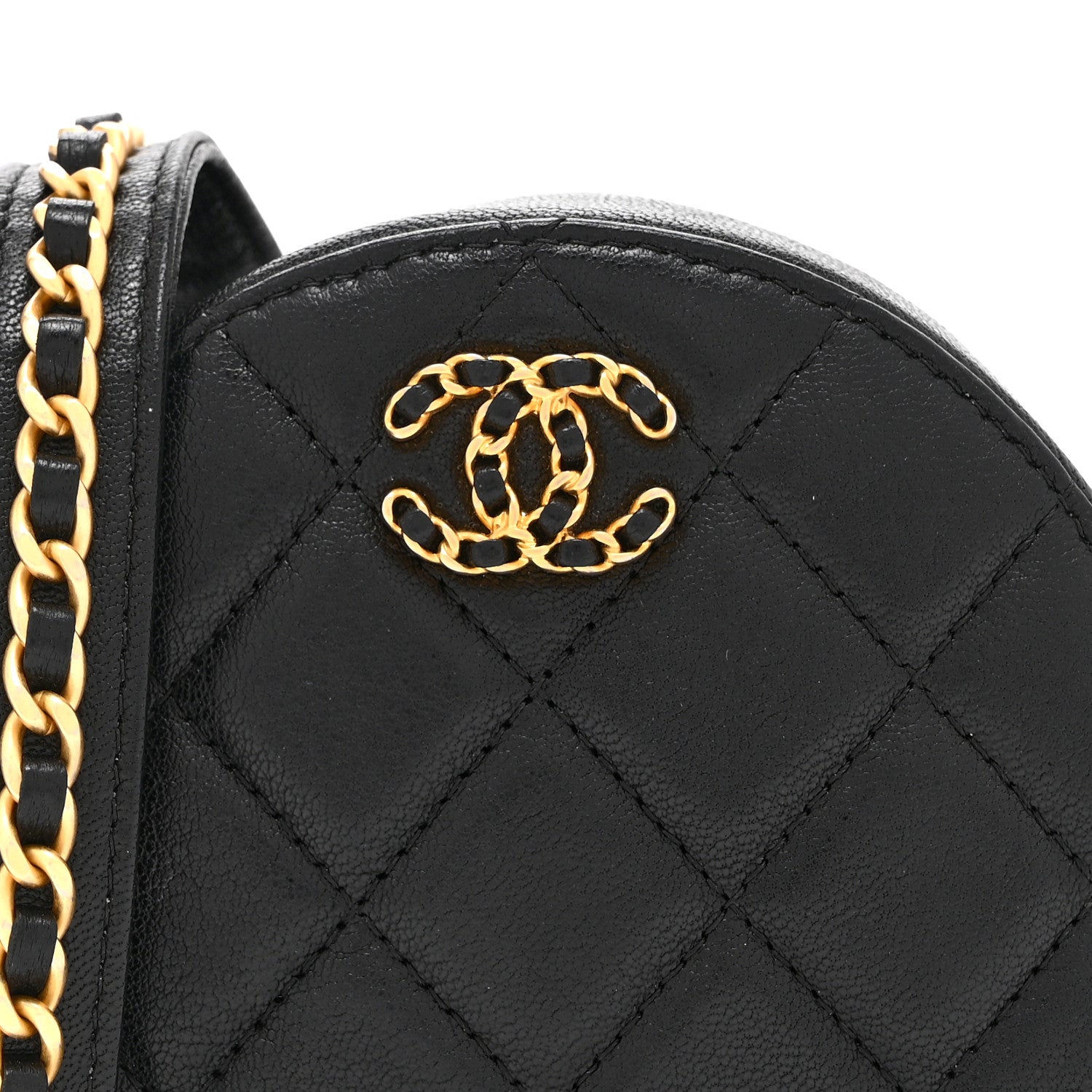 Chanel Goatskin Quilted Chanel 19 Round Clutch With Chain Black Black 8 of 11