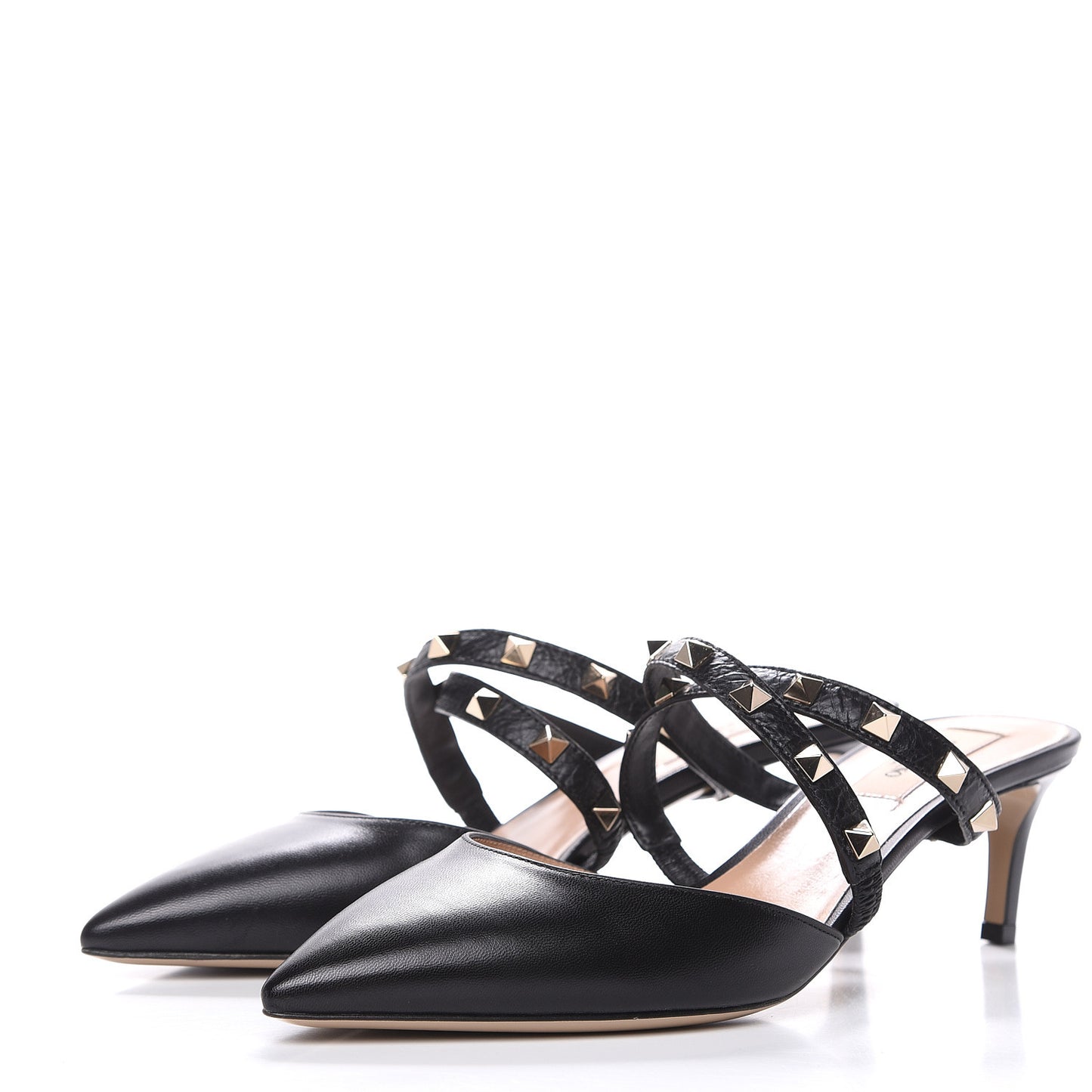 Nappa Rockstud Criss Cross 55mm Mules 37.5 Black
