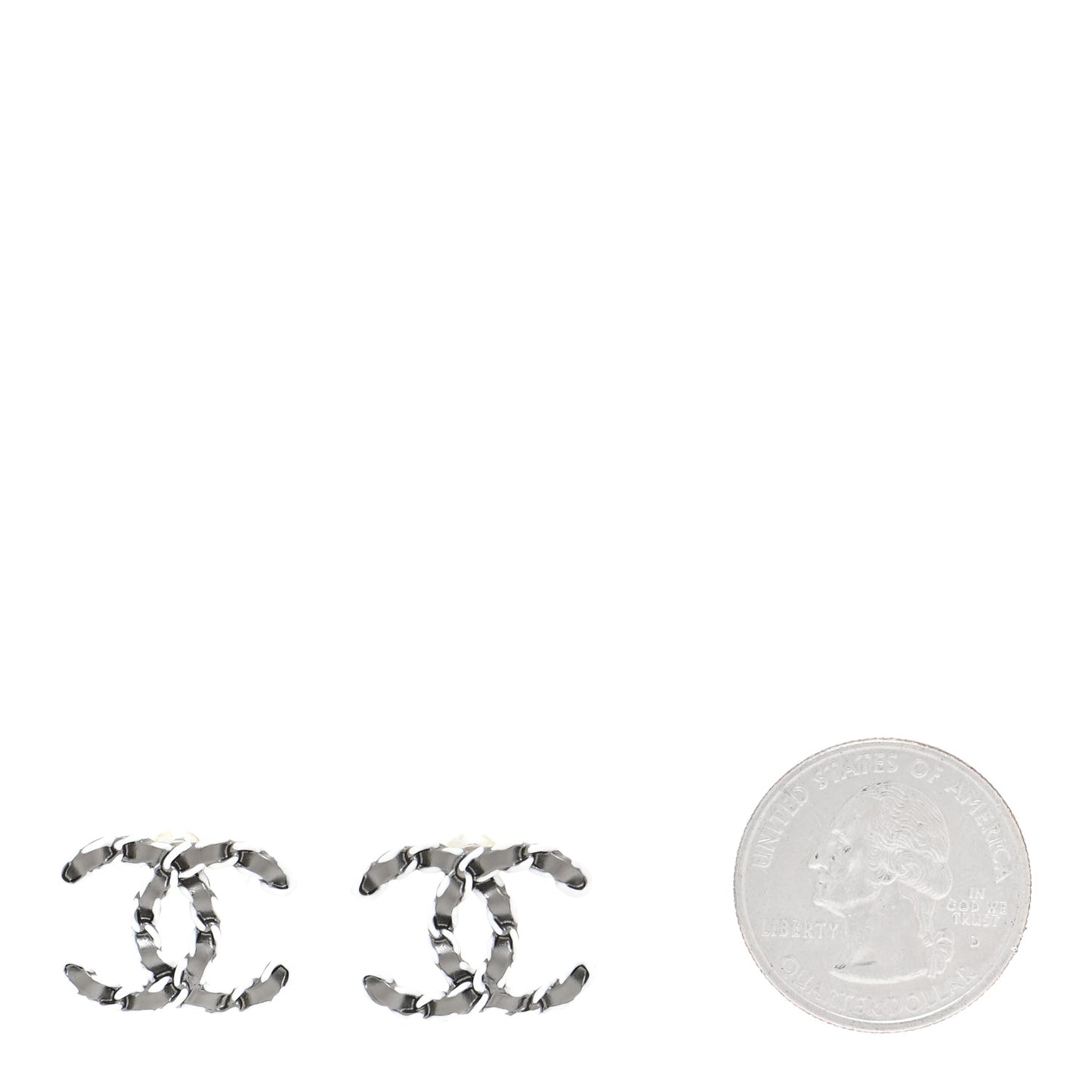 Lambskin Chain CC Earrings Silver Grey