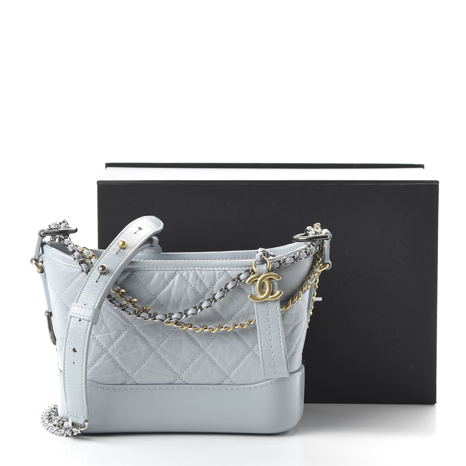 Chanel Aged Calfskin Quilted Small Gabrielle Hobo Light Blue 11 of 12