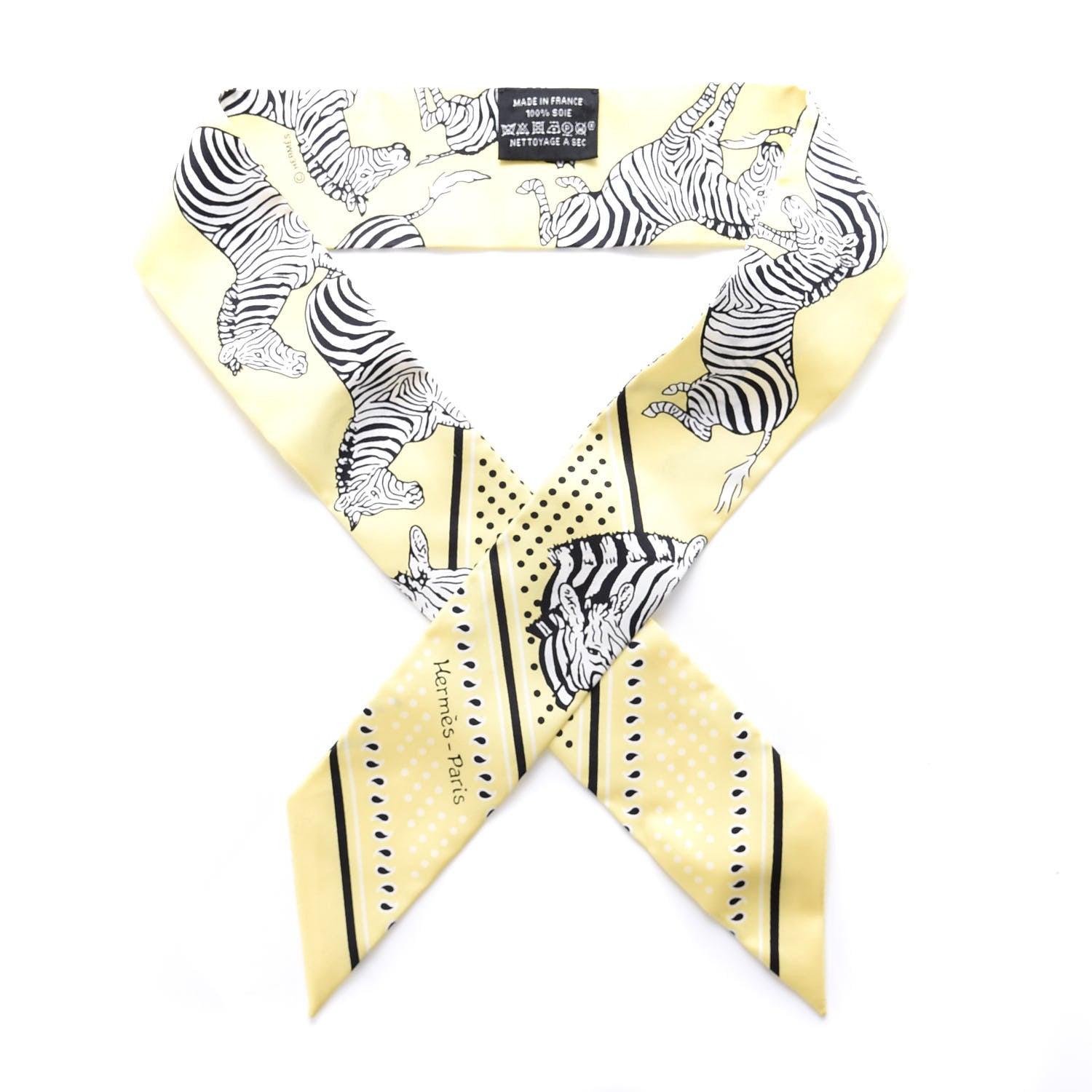 Hermes Silk Les Zebres Twilly Jaune Soufre Black 1 of 5