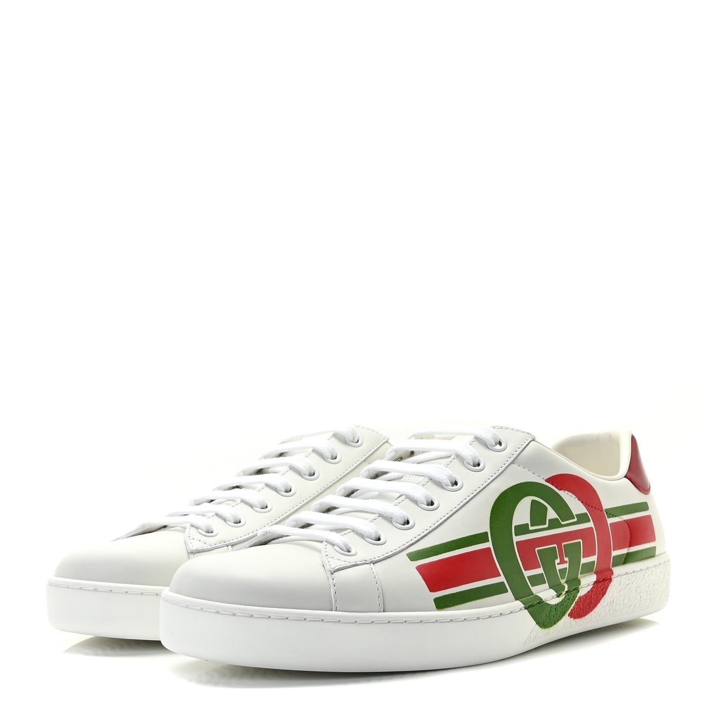 Calfskin Interlocking G Mens New Ace Sneakers 8.5 White Red Flame Green