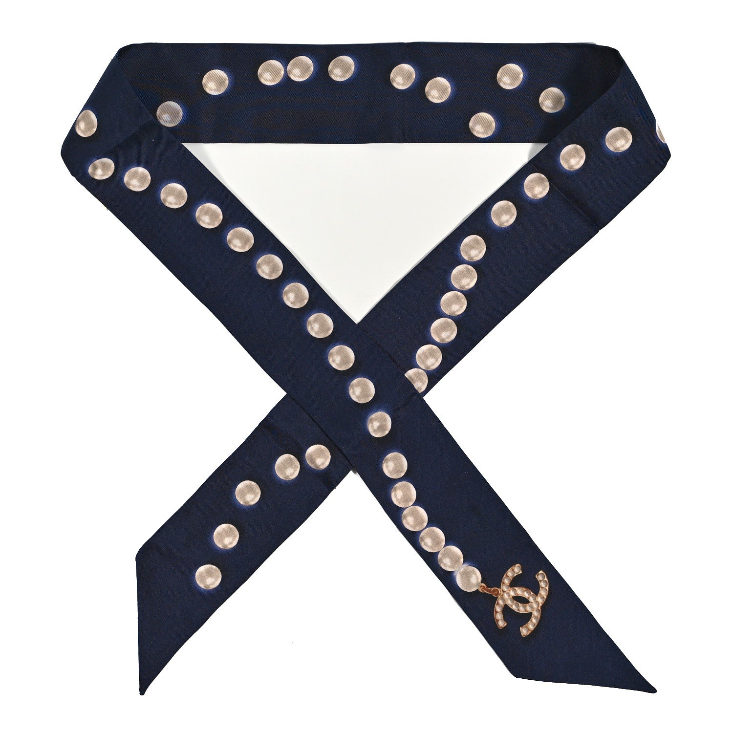 Chanel Silk Pearl CC Slim Bandeau Scarf Dark Navy 1 of 4