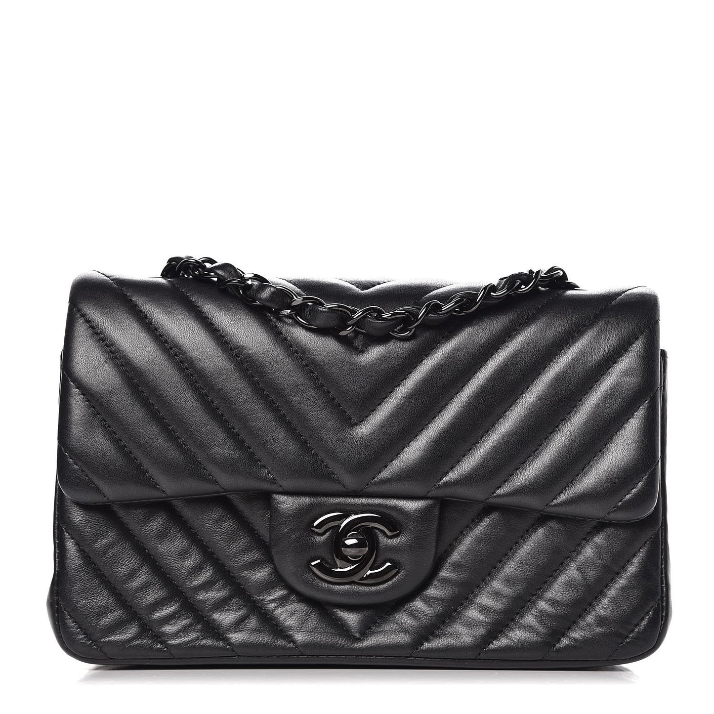 Lambskin Chevron Quilted Mini Rectangular Flap So Black