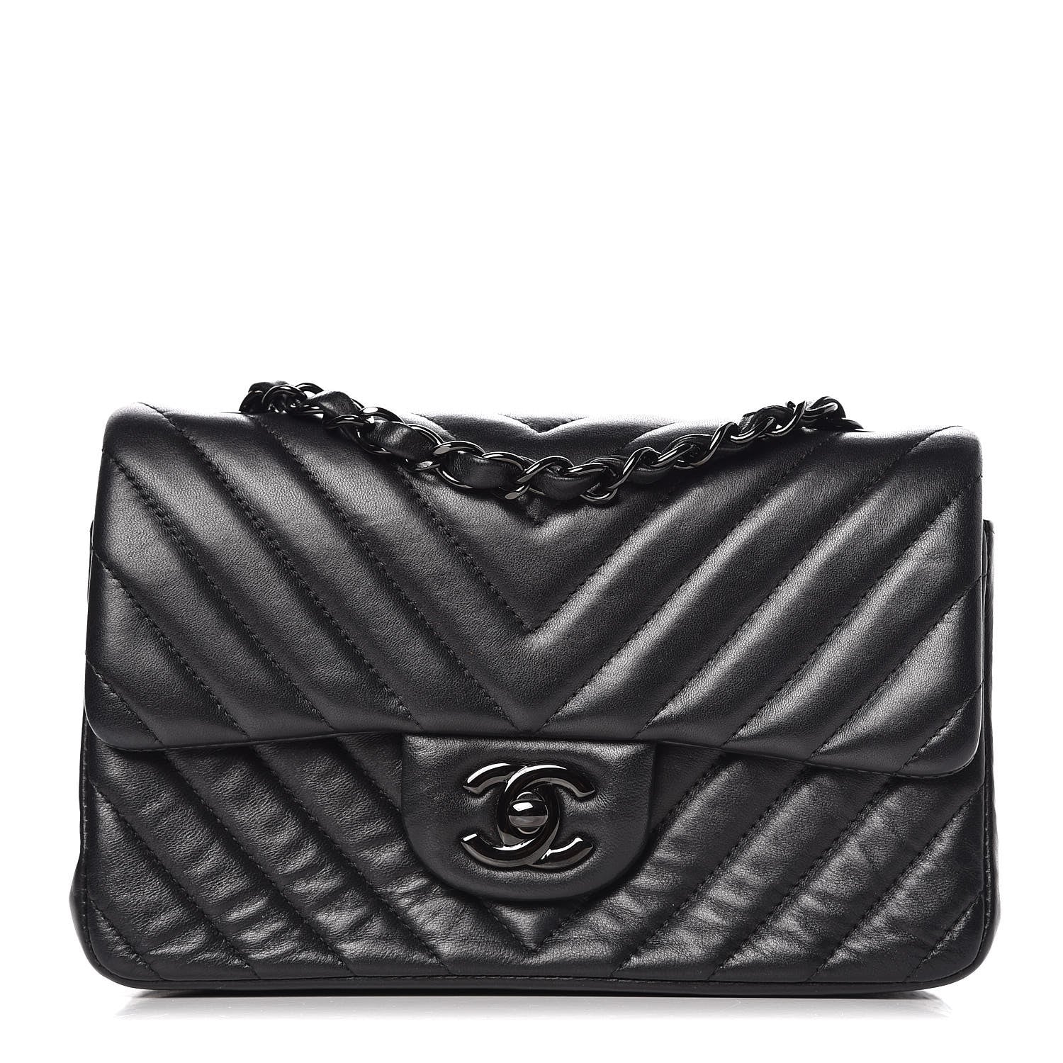 Chanel Lambskin Chevron Quilted Mini Rectangular Flap So Black 1 of 9