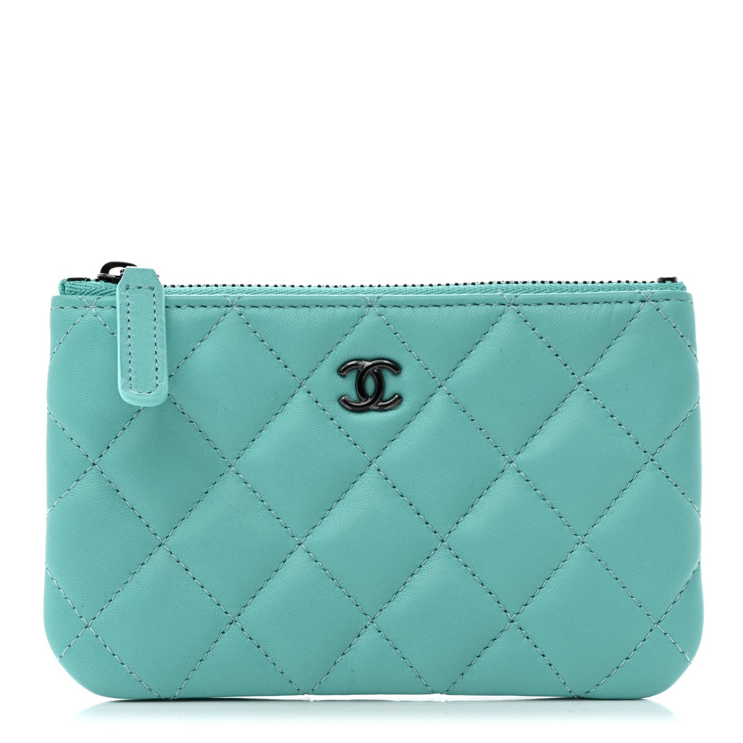 Lambskin Quilted Small Cosmetic Case Turquoise