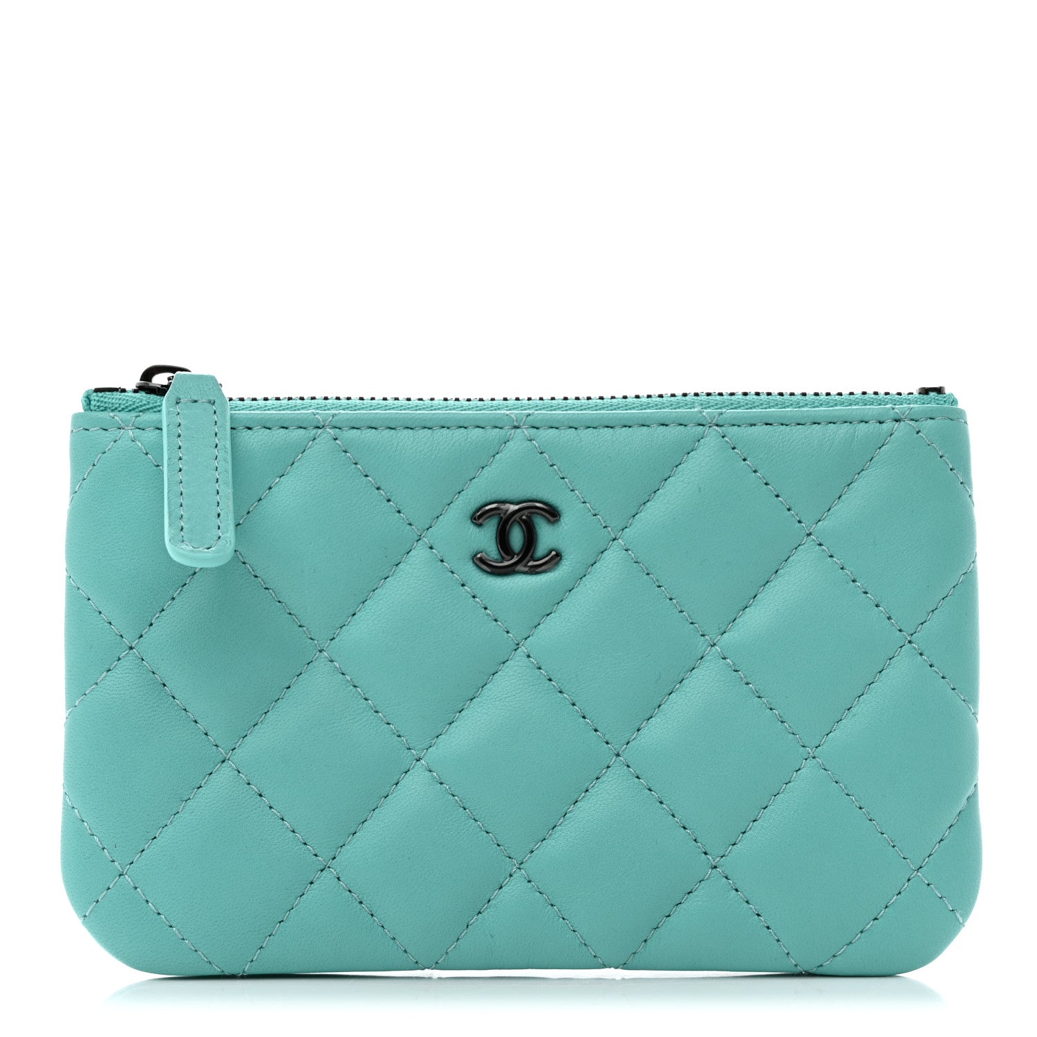 Chanel Lambskin Quilted Small Cosmetic Case Turquoise 1 of 8