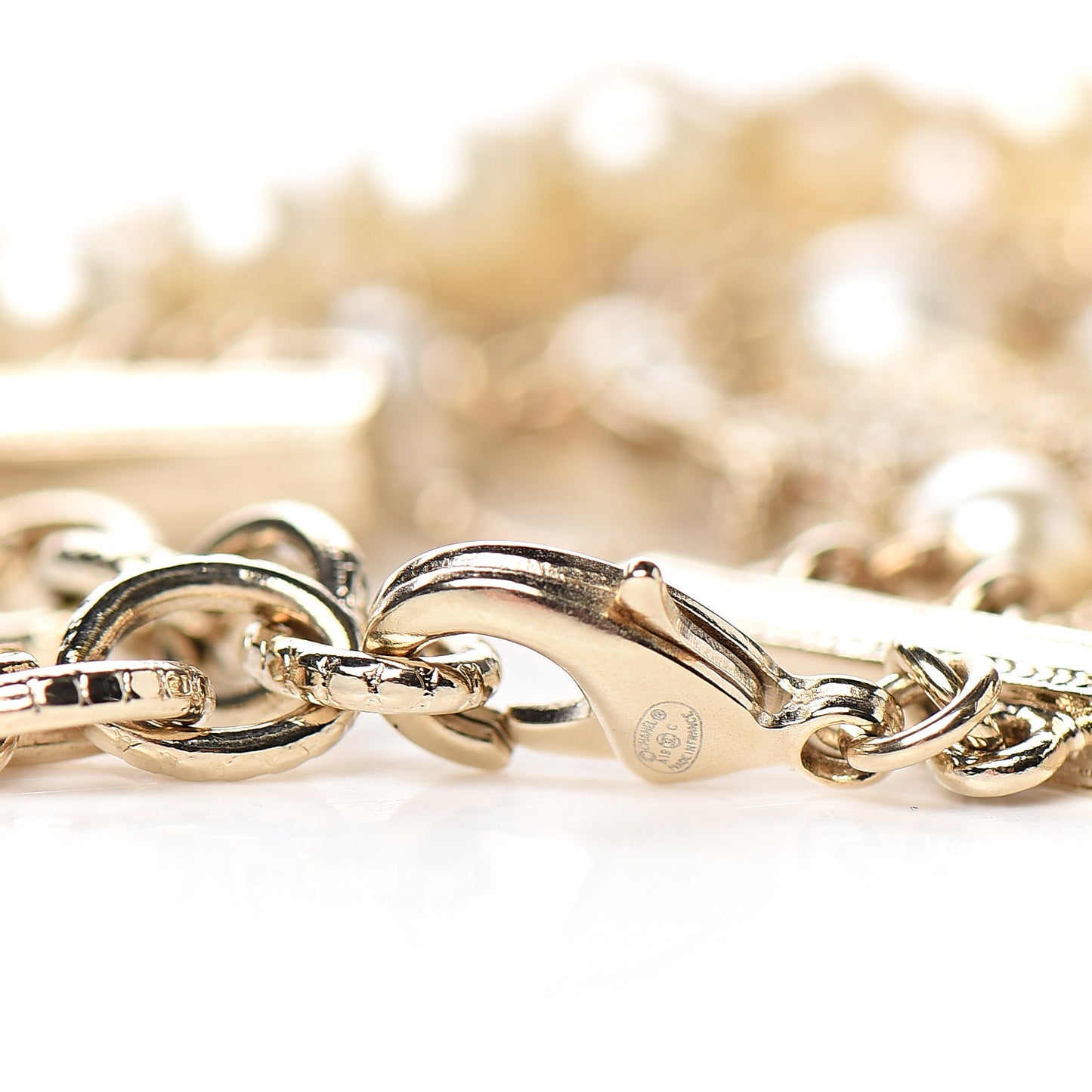 Metal Pearl Multistrand Chain CC Bracelet Gold