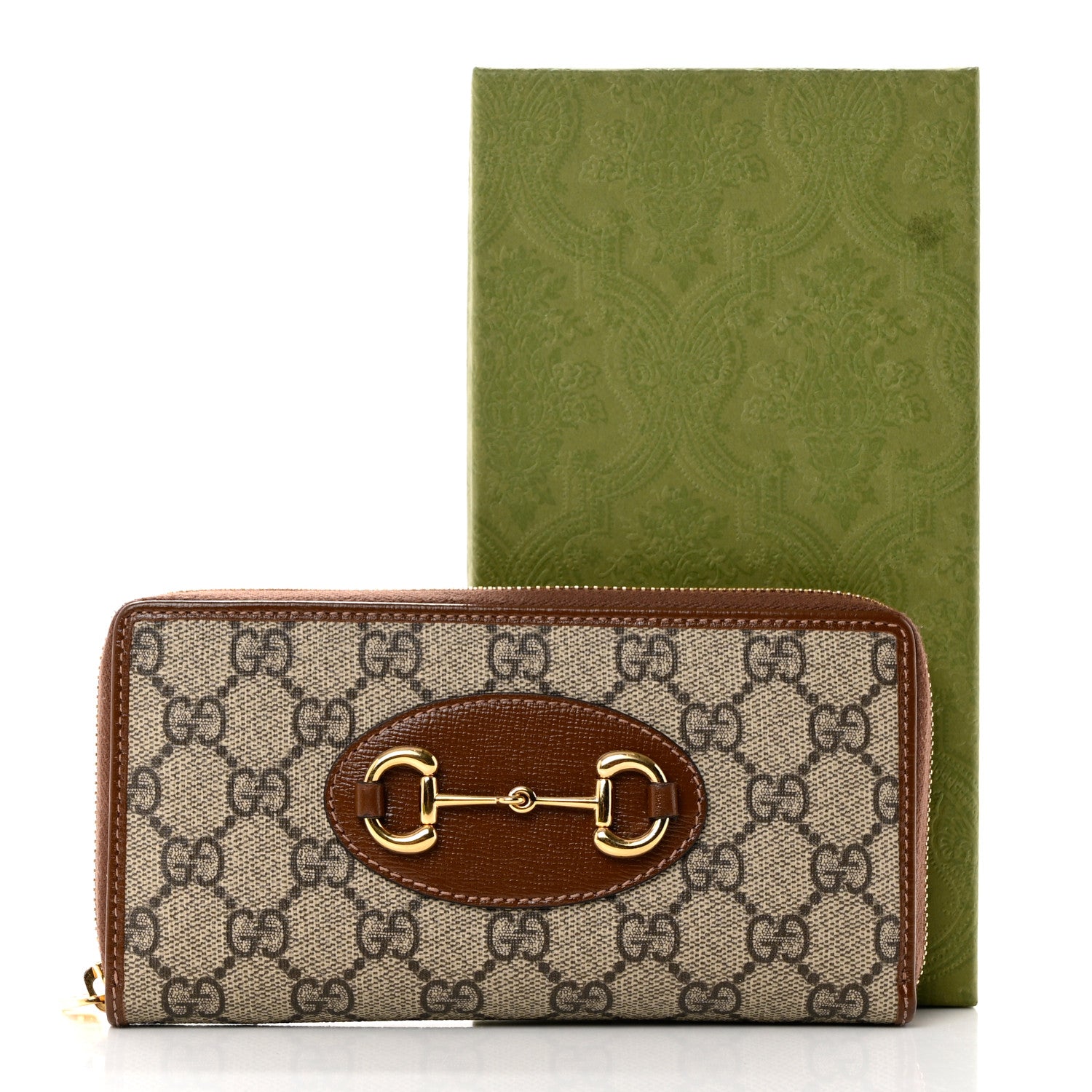 Gucci GG Supreme Monogram Azalea Calfskin Horsebit 1955 Zip Around Wallet Beige Ebony Brown Sugar 8 of 10