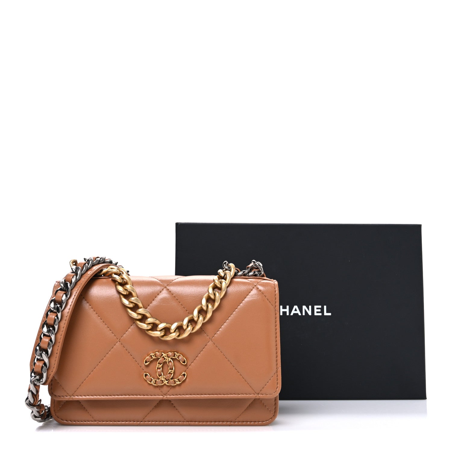 Chanel Lambskin Quilted Chanel 19 Wallet On Chain WOC Brown 12 of 12