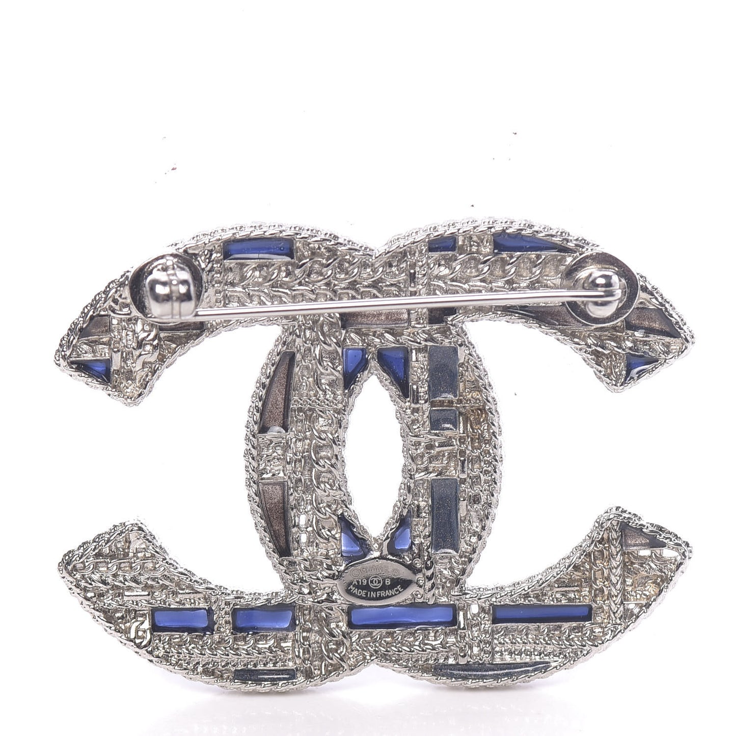 Crystal Pearl CC Tweed Brooch Blue White Pearly White