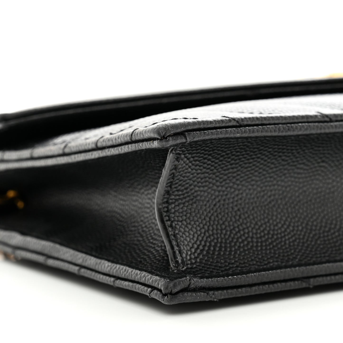 Grain De Poudre Matelasse Chevron Monogram Envelope Chain Wallet Black