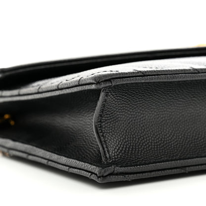Saint Laurent Grain De Poudre Matelasse Chevron Monogram Envelope Chain Wallet Black 8 of 12