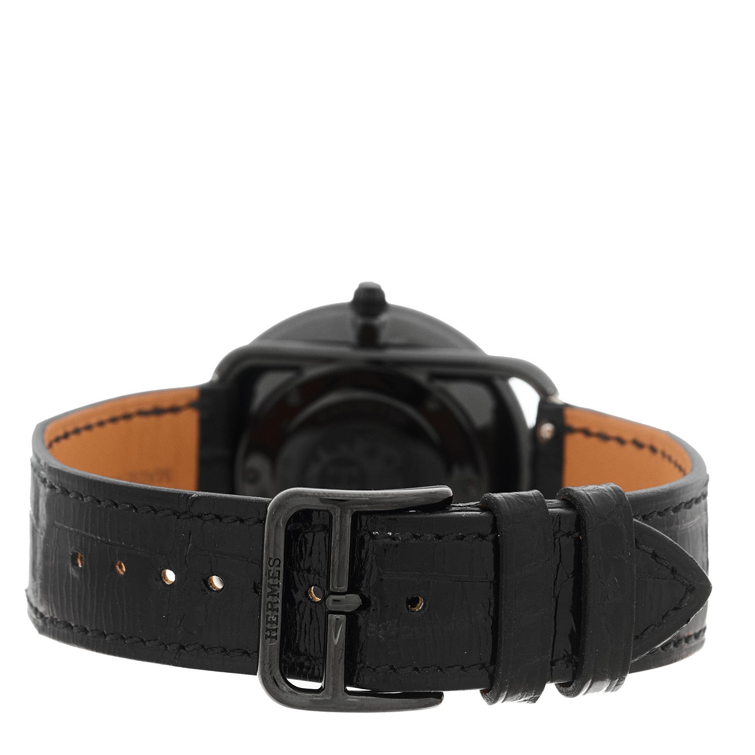 Hermes PVD Stainless Steel Alligator Black Diamond 36mm Arceau Ronde Des Heures Quartz Watch Noir 3 of 5