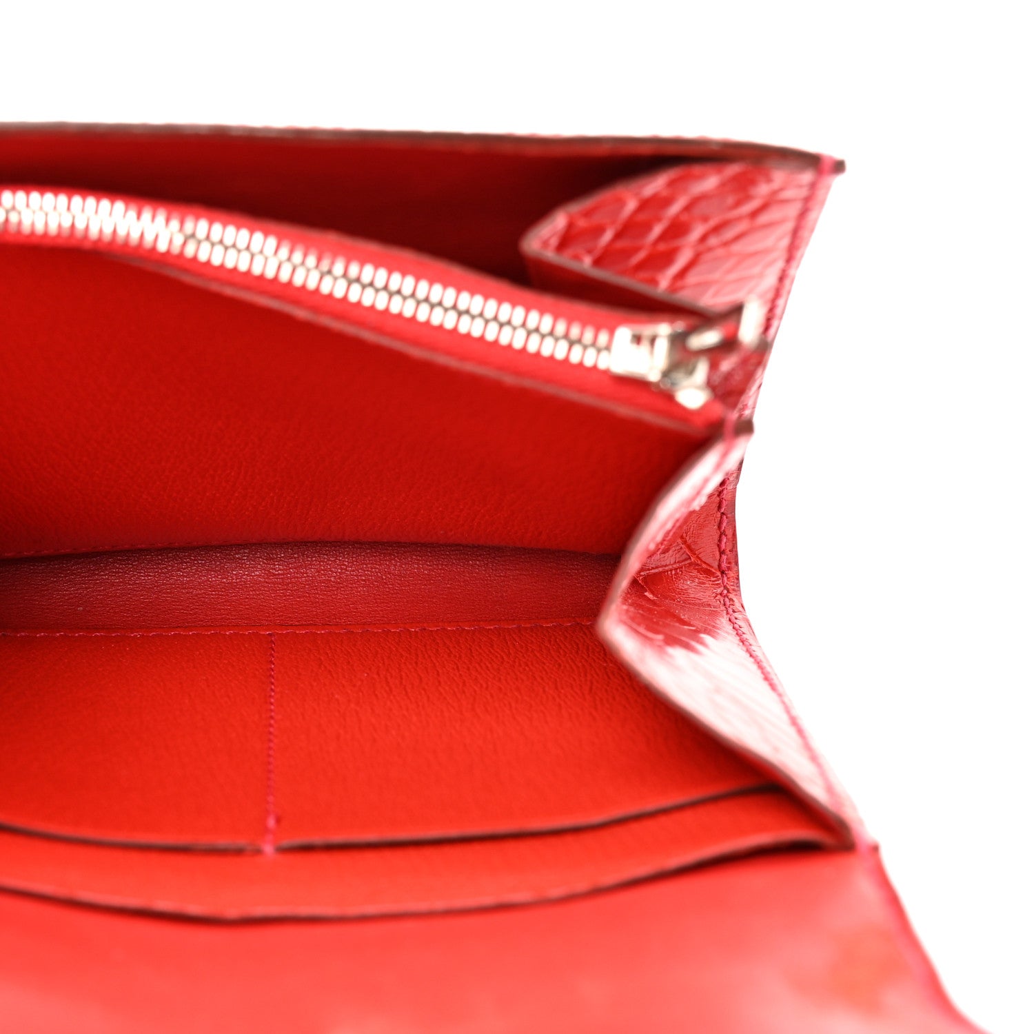 Hermes Shiny Alligator Constance Short Wallet Geranium 9 of 11
