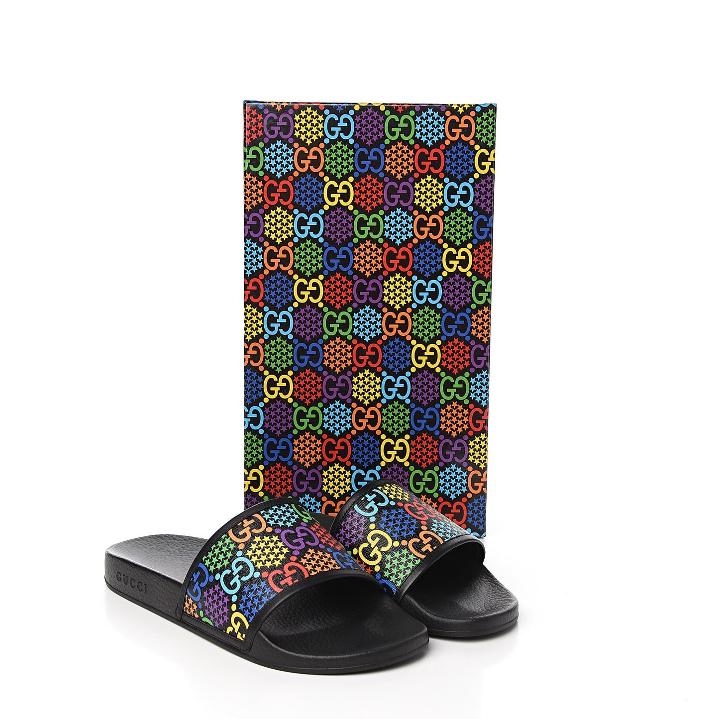 GG Supreme Monogram Psychedelic Mens Slide Sandals 10 Black Multicolor