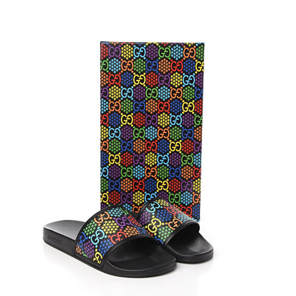 Gucci GG Supreme Monogram Psychedelic Mens Slide Sandals 10 Black Multicolor 11 of 11