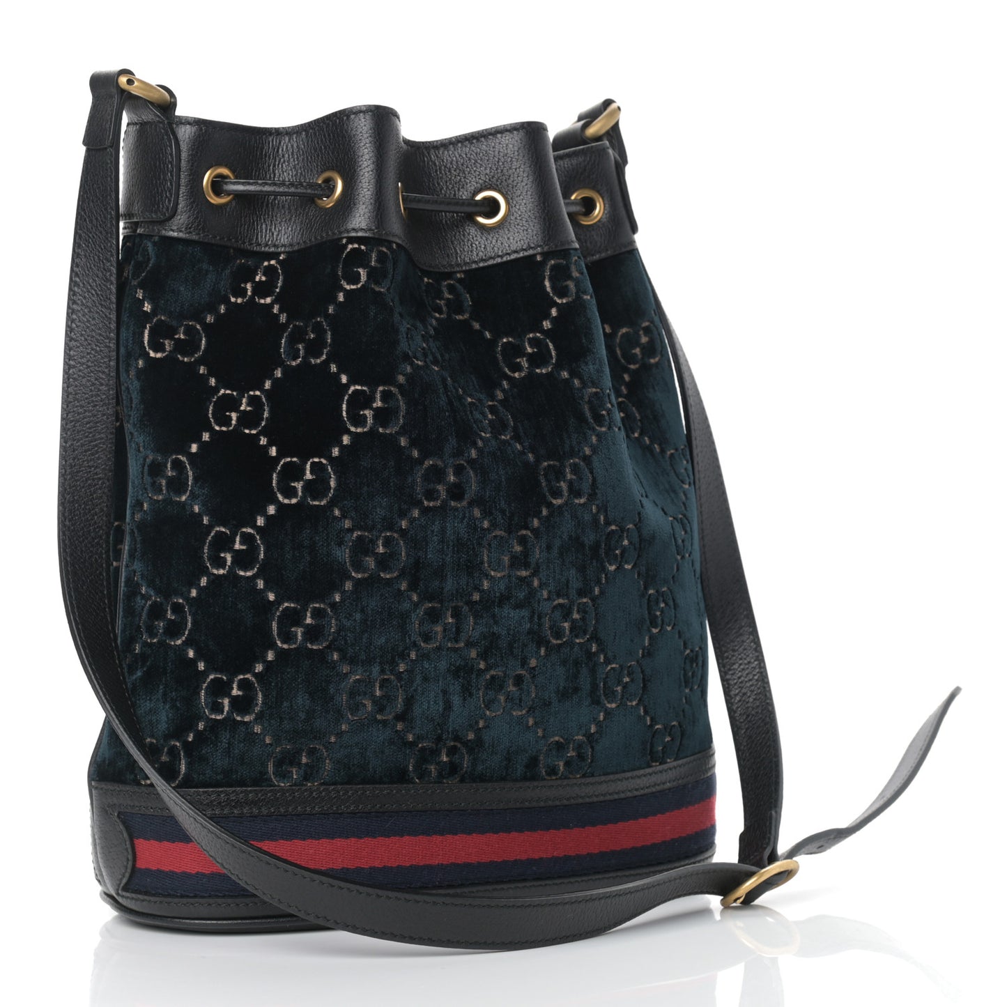Velvet GG Monogram Web Bucket Bag Blue Beige