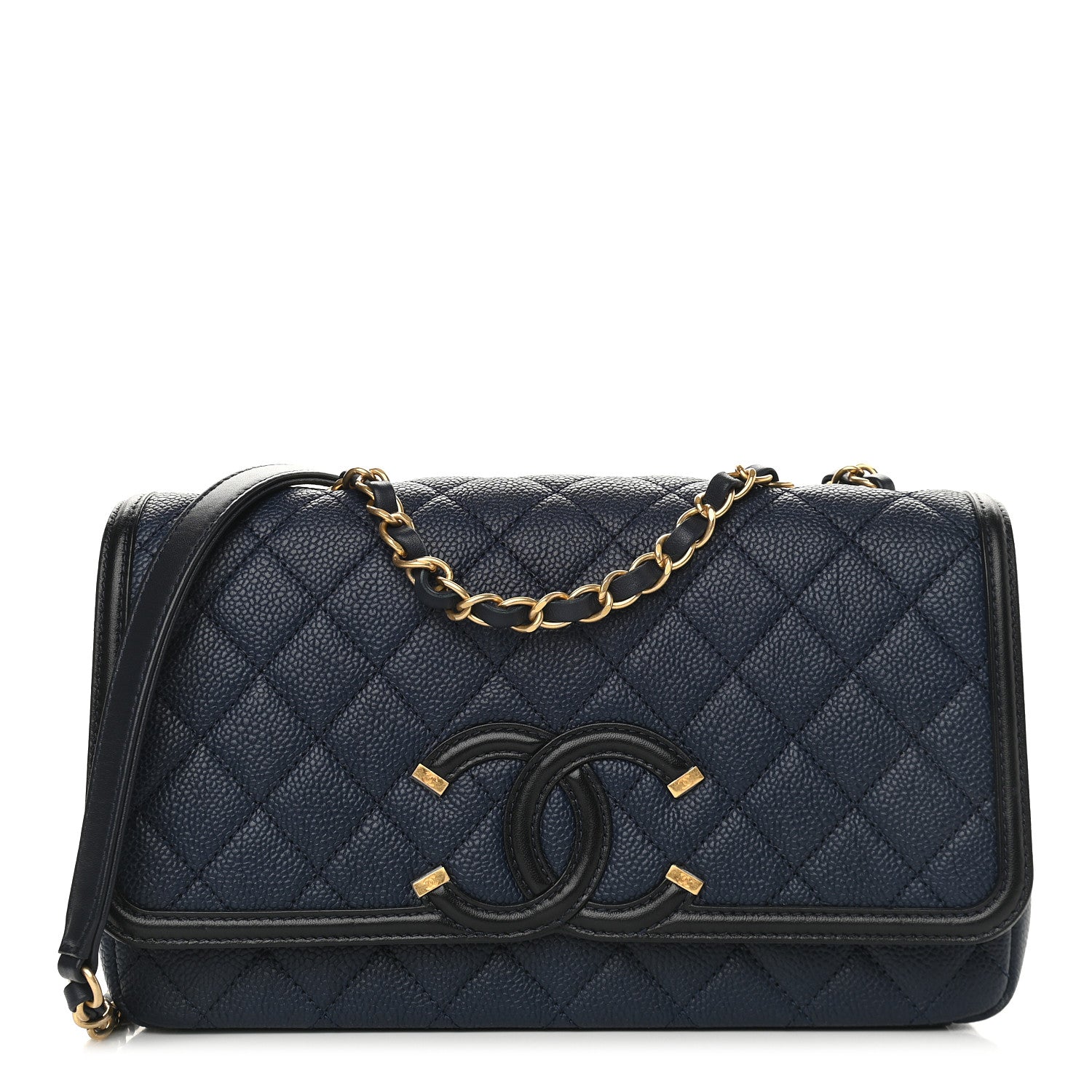 Chanel Caviar Quilted Medium CC Filigree Flap Navy Black 1 of 9