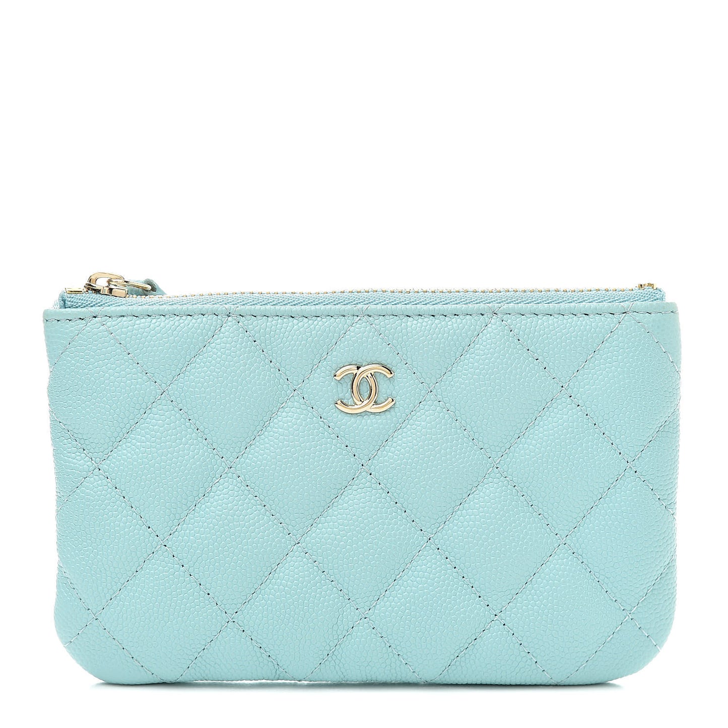 Caviar Quilted Small Cosmetic Case Light Blue