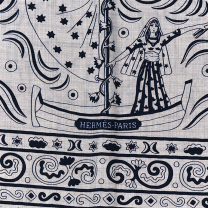 Hermes Cashmere Silk Peuple Du Vent Shawl 140 Gris Chine Marine 2 of 6
